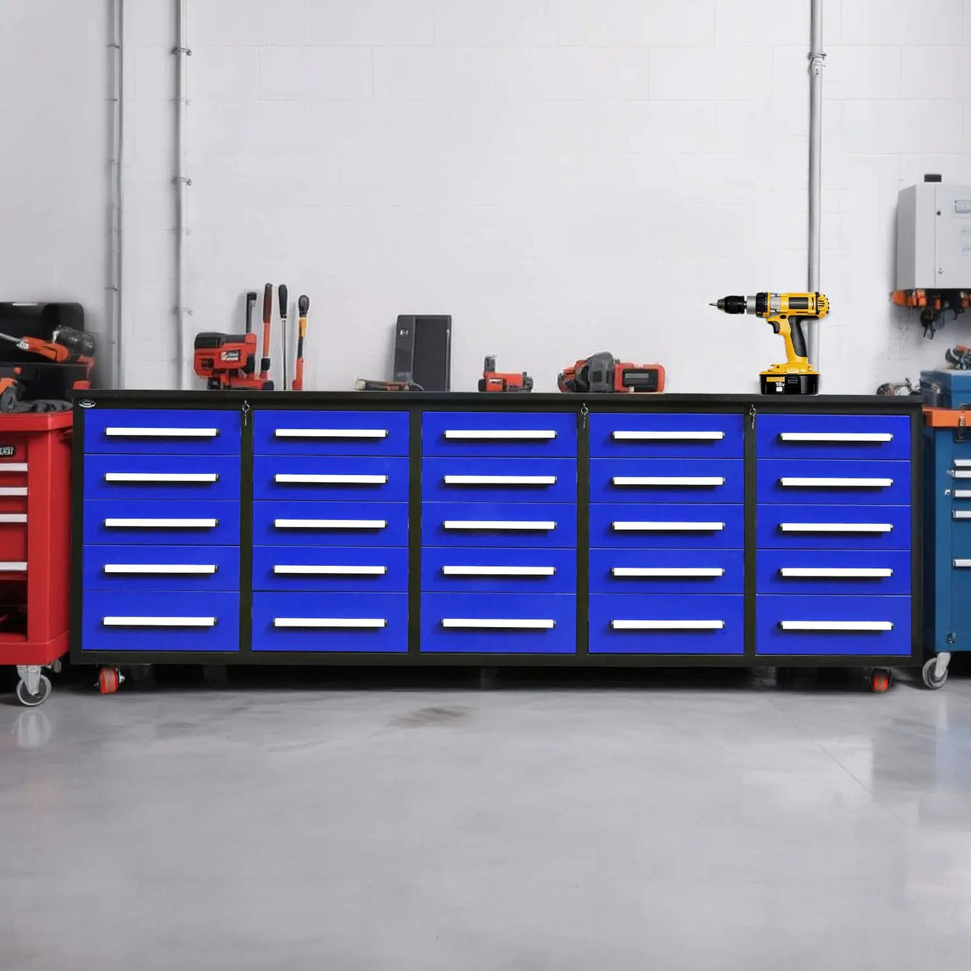 10ft 25-Drawer Storage Workbench with Wheels by Chery Industrial