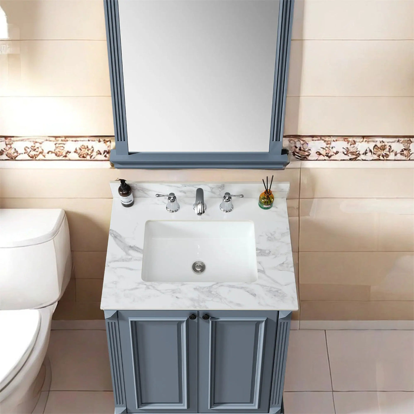 Elegant Sintered Stone Bathroom Vanity Top With Rectangular Undermount Ceramic Sink by HouseOfZazla