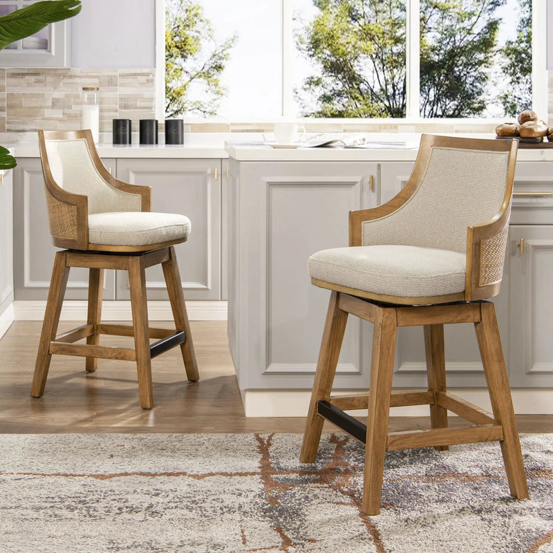 Bahama - Cane High Back Swivel Counter Stool With Recessed Arms Textured Weave - Taupe Beige by Unique Piece Furniture