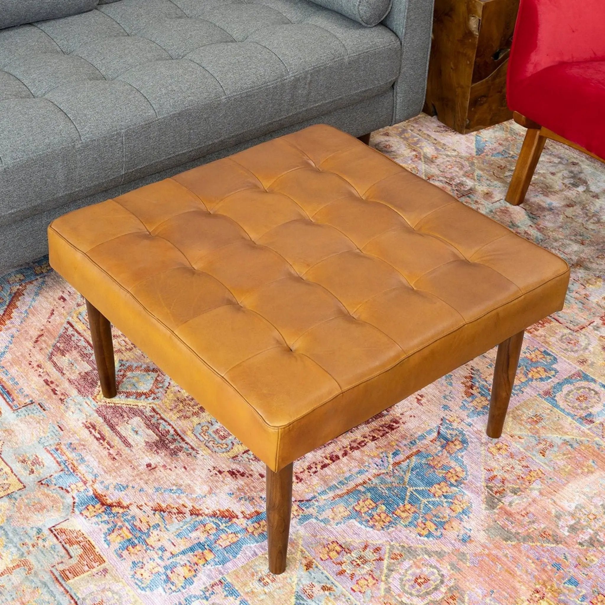 Mark - Tufted Square Genuine Upholstered Ottoman by Unique Piece Furniture