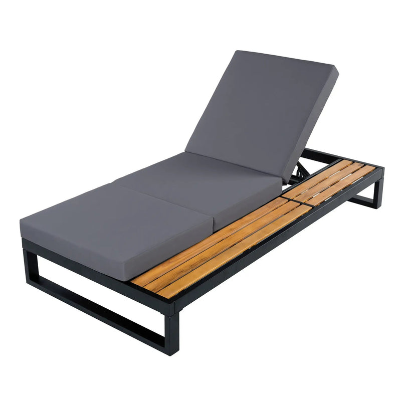 Black Iron & Teak Finish Chaise Lounge Set by HouseOfZazla