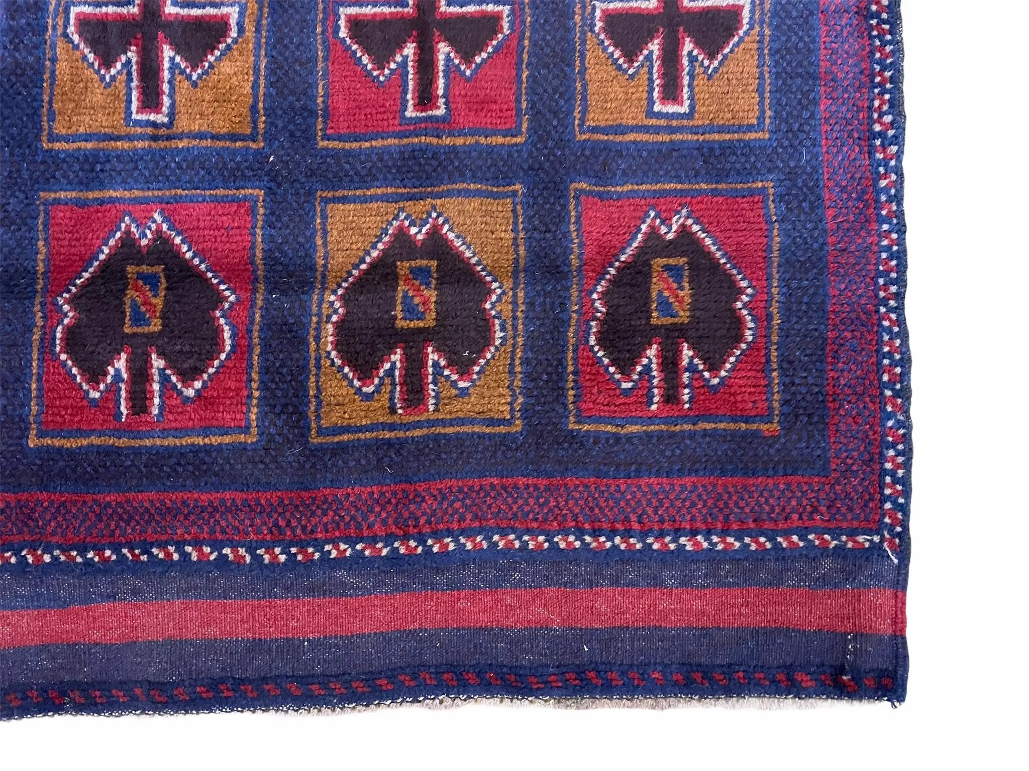 2' 9" X 4' 5" Vintage Handmade Tribal Wool Rug Balouchi Afghan Rug Blue Red 3x5 by Jewel Rugs
