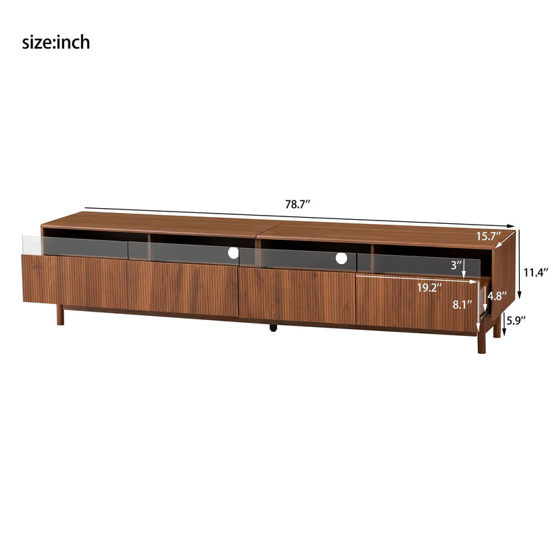 TV Stand, Entertainment Center With Fluted Drawers For Living Room - Walnut by Unique Piece Furniture