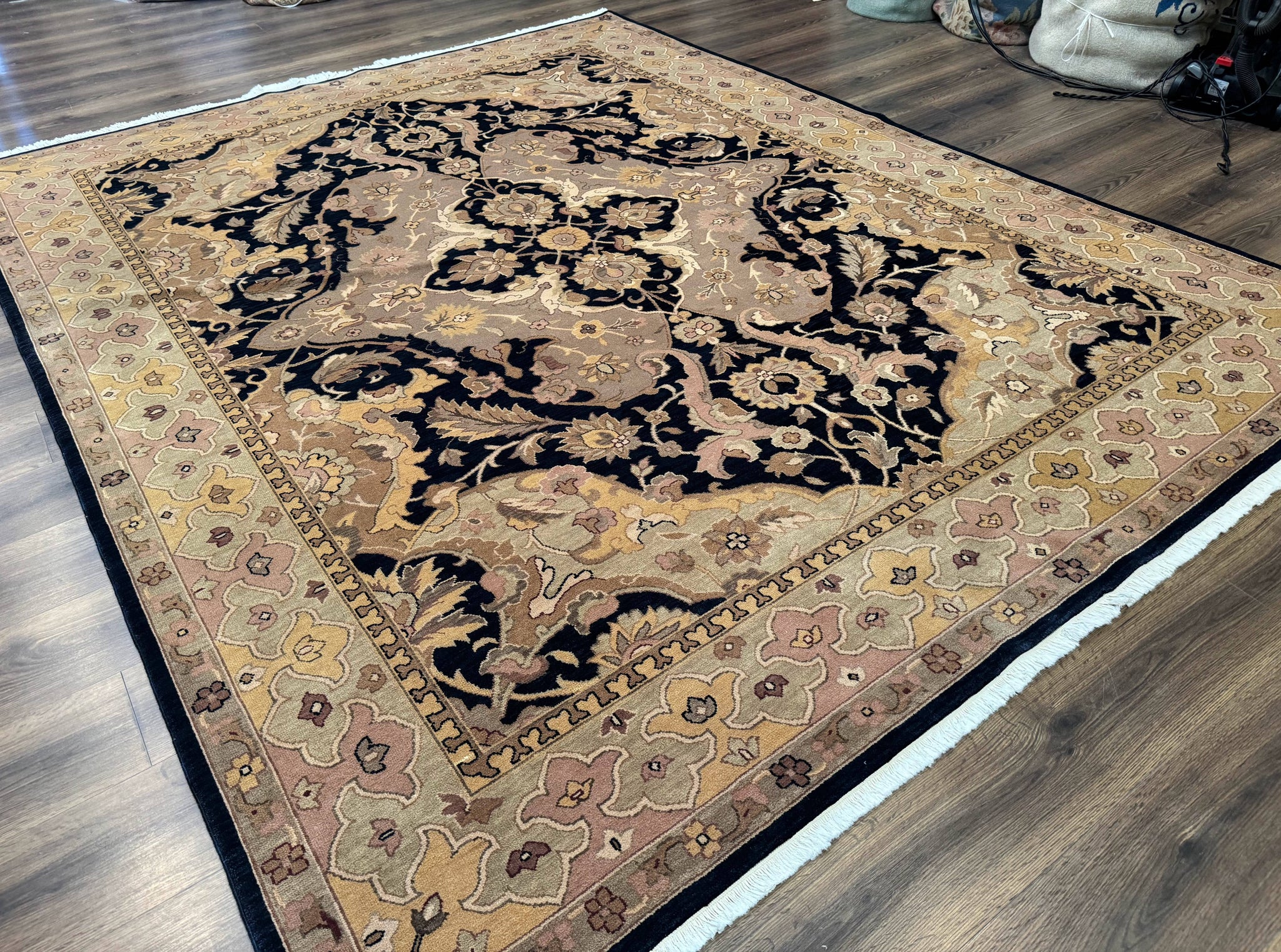 Handmade Wool Rug 8x10, Black & Dark Beige, Nourison, Traditional Rug by Jewel Rugs