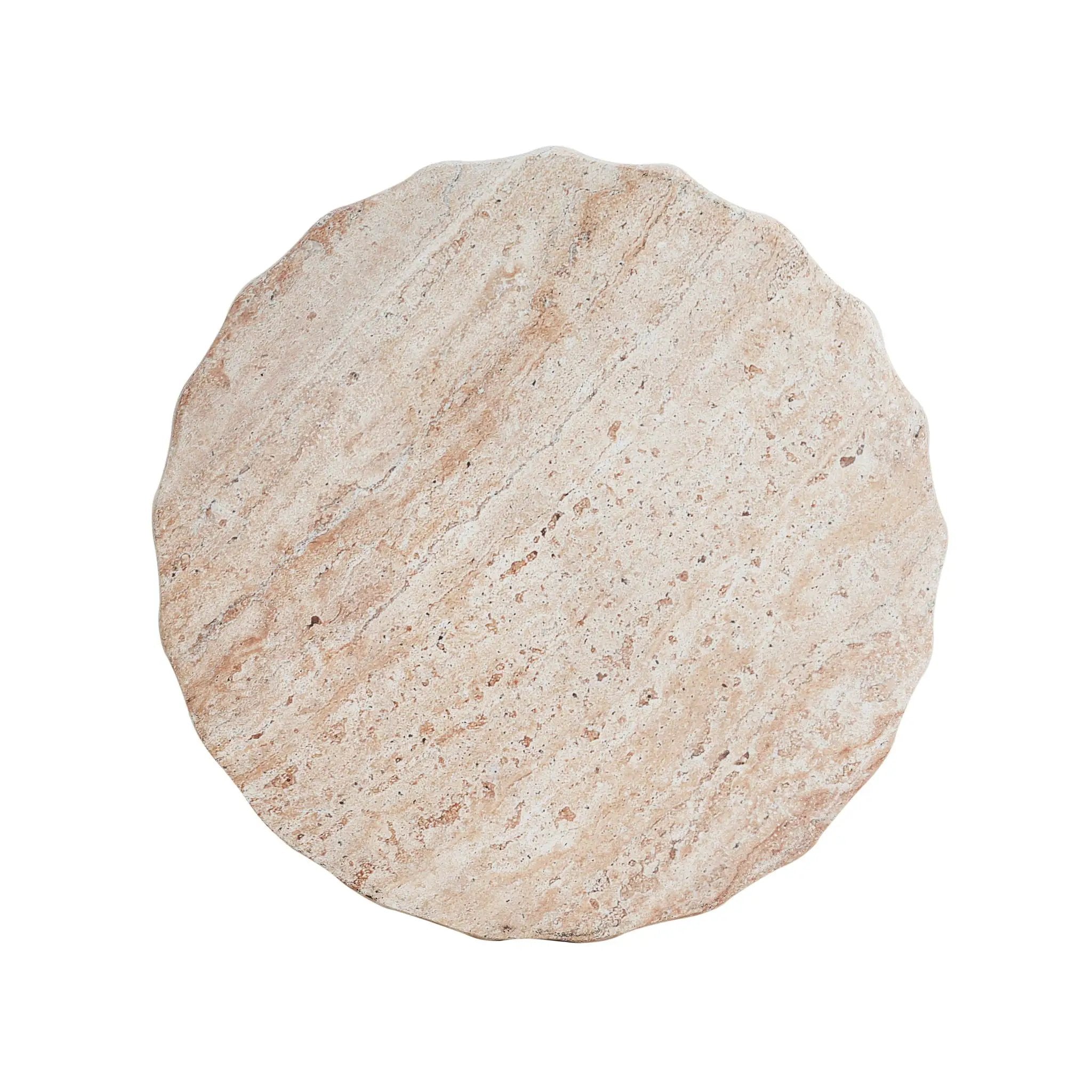 Outdoor / Indoor Lightweight Concrete Side Table, Cylinder Travertine Finish Accent Table - Beige by HouseOfZazla