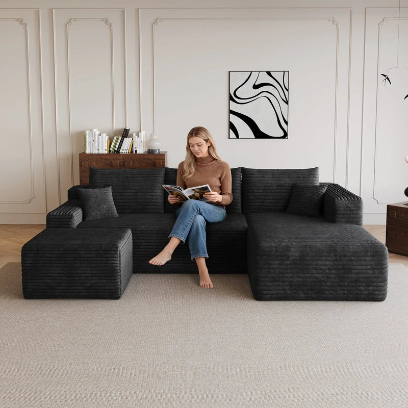95" Cloud Sectional Sofa with 1 Ottoman by HouseOfZazla