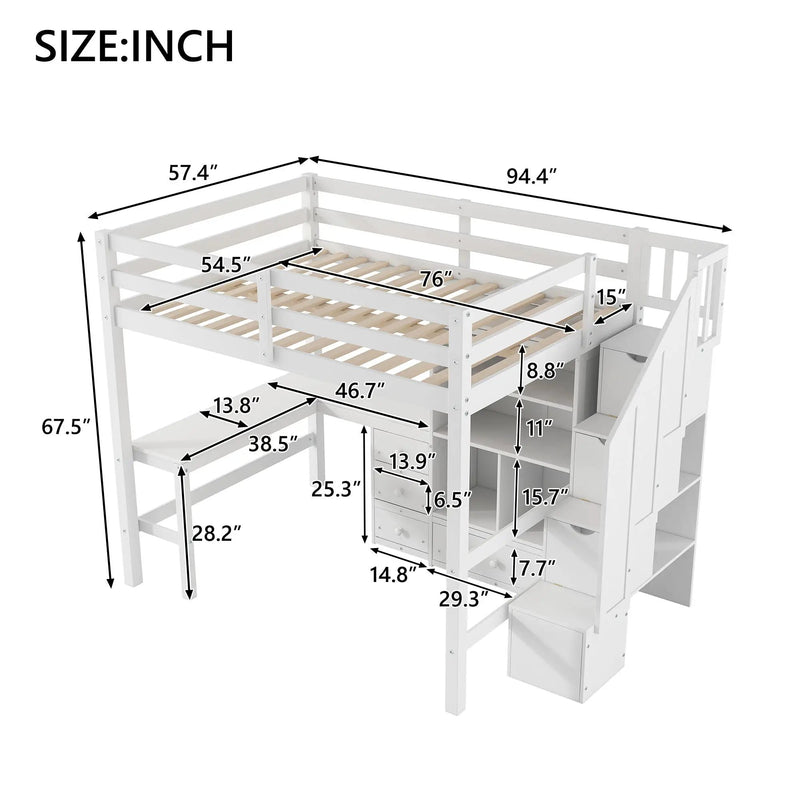 Loft Bed & L Shaped Desk, Drawers, Cabinet, And Storage Staircase by HouseOfZazla
