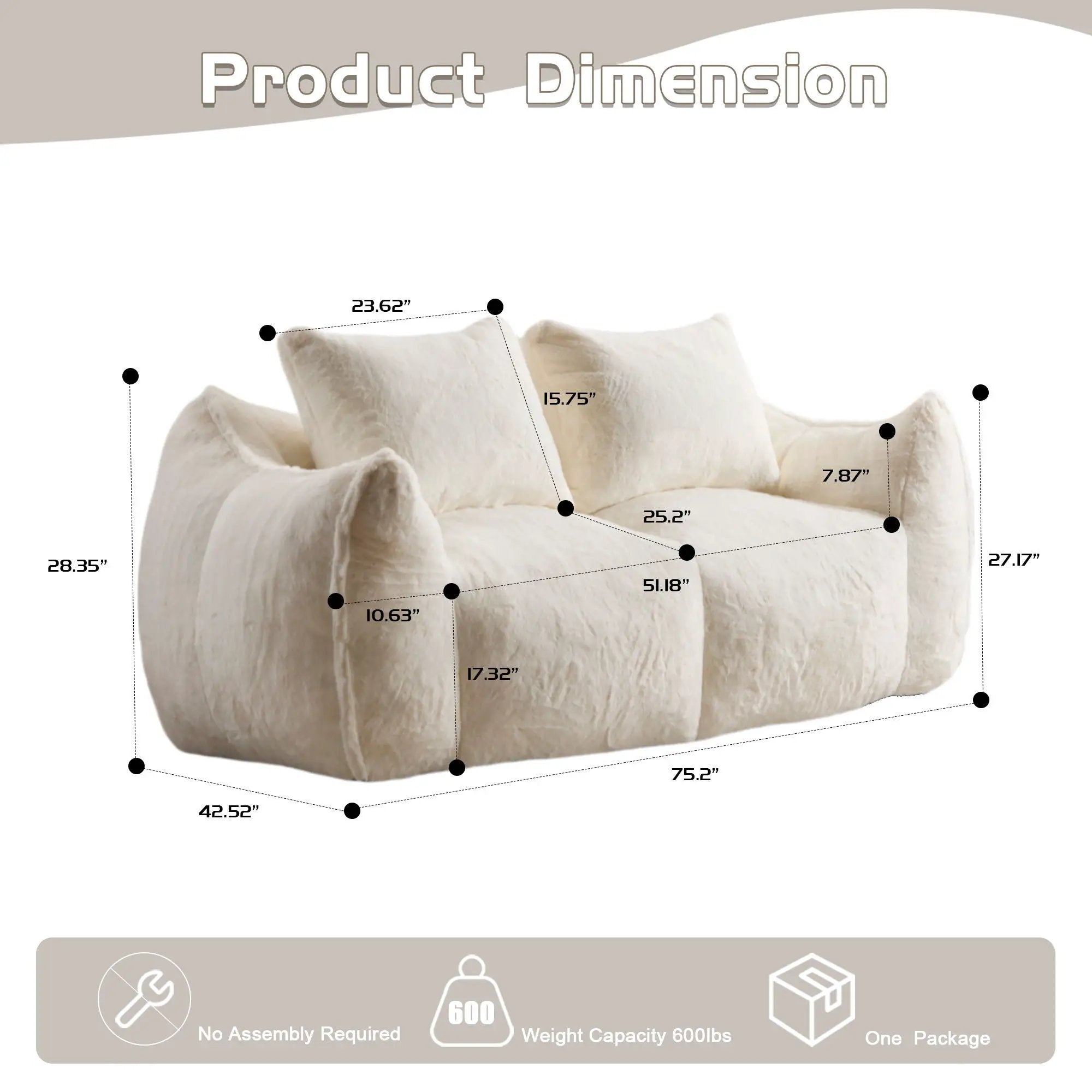 Giant Bean Bag Couch, Ultra Soft Fluffy Loveseat For Living Room by Unique Piece Furniture