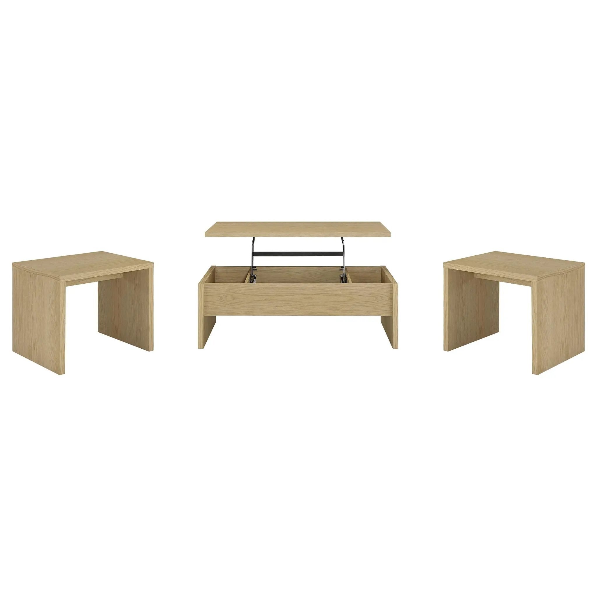 Canoga 3-piece Lift Top Cocktail Coffee Table Set Light Oak by Unique Piece Furniture
