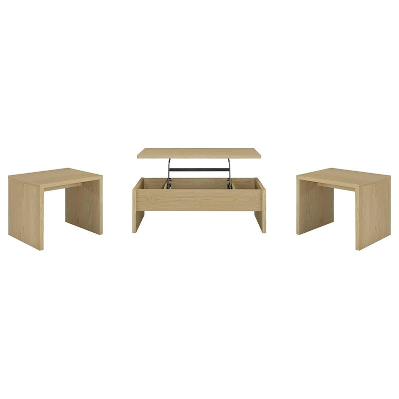 Canoga 3-piece Lift Top Cocktail Coffee Table Set Light Oak by Unique Piece Furniture
