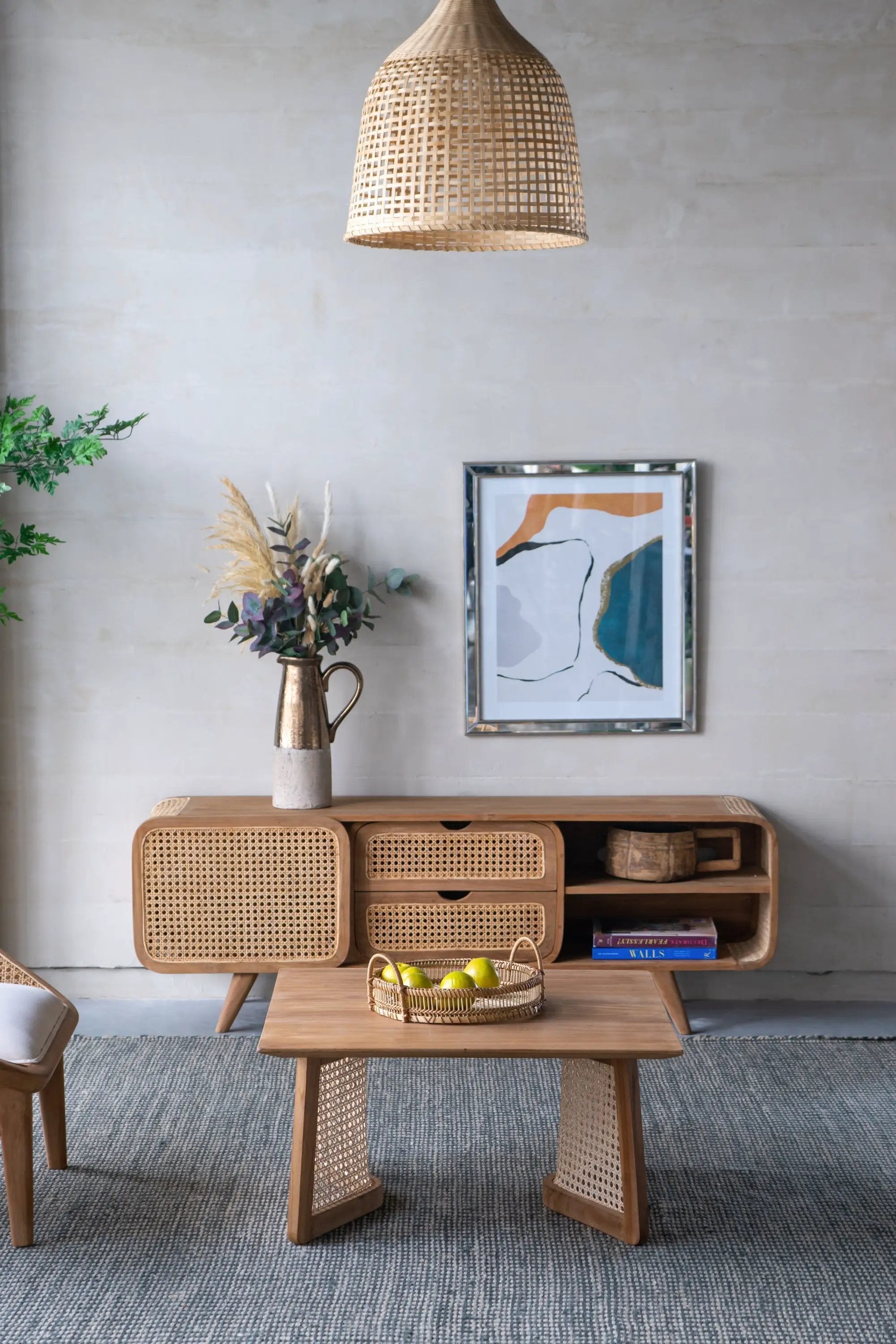 Set of 3 Round Decorative Brown Bamboo Woven Trays with Handles by HouseOfZazla