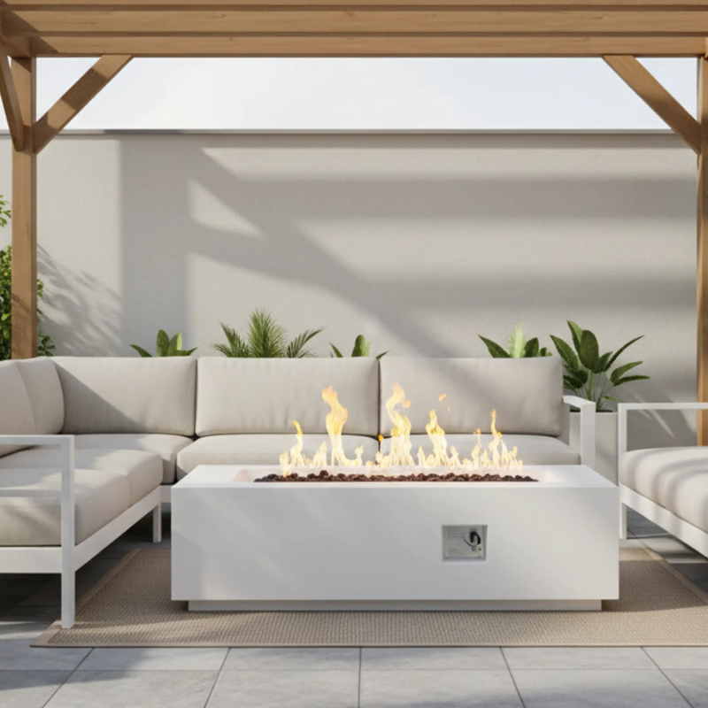 Outdoor Rectangle Propane Fire Pit Table 60inch, White by HouseOfZazla