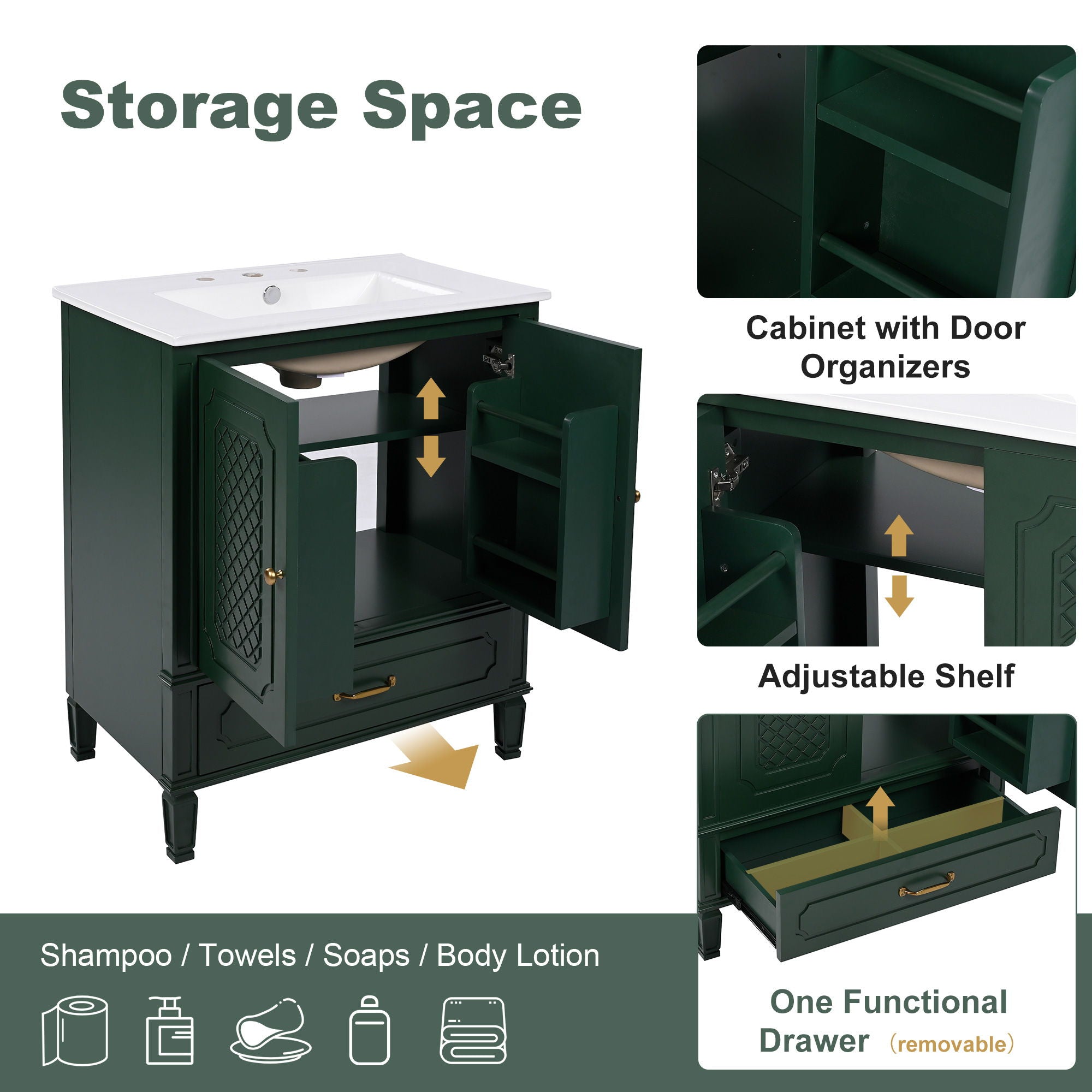 Bathroom Vanity With Sink, Soft Closing Door, Multi Functional Storage by HouseOfZazla