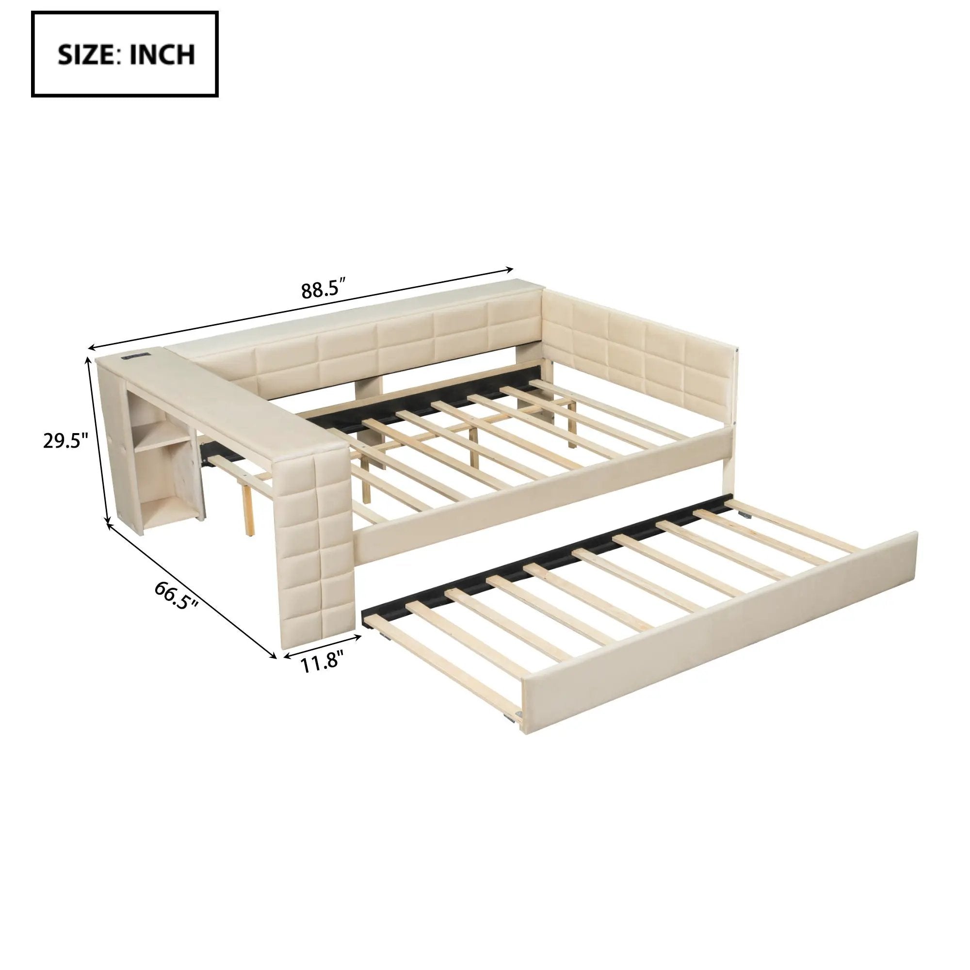 Upholstered Platform Bed With Storage Shelves, Desk, Charging Station And Trundle by Unique Piece Furniture