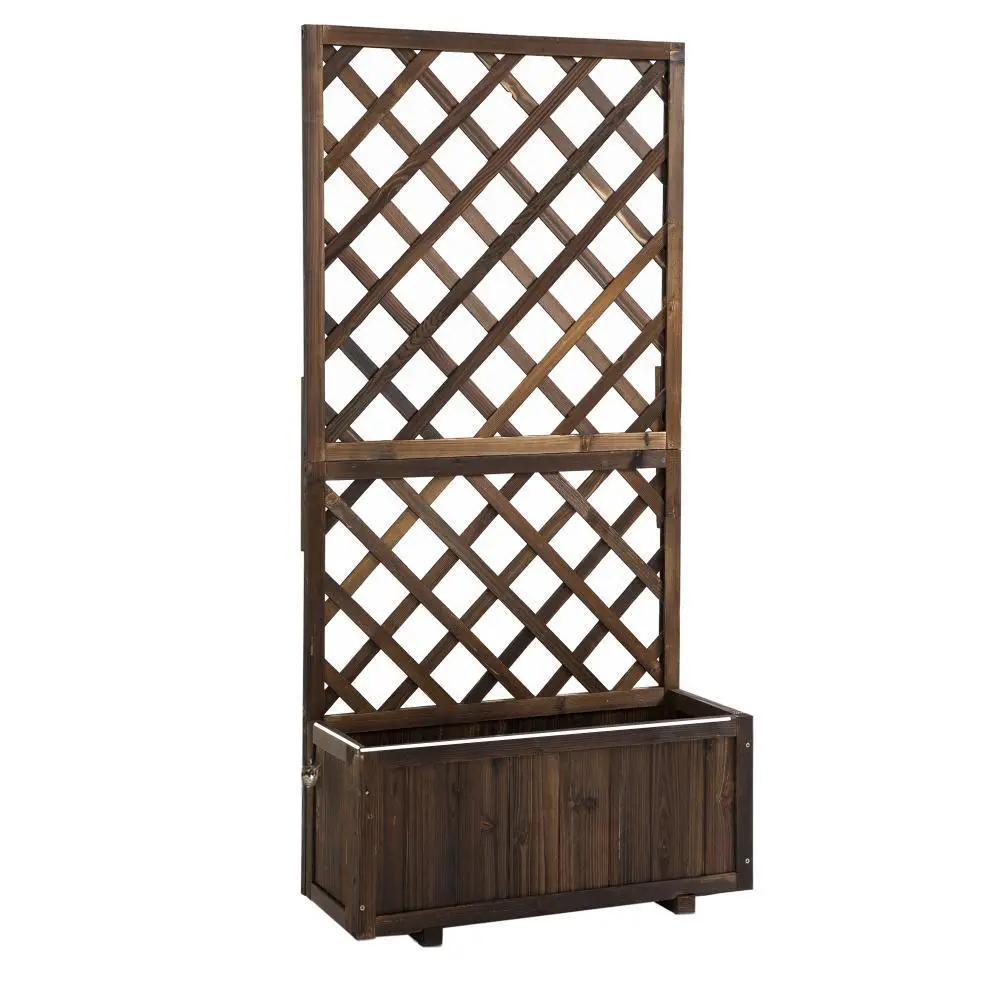 Garden Bed, Wooden Raised Garden Bed Planting Planter Box with Trellis and Drain Holes by HouseOfZazla