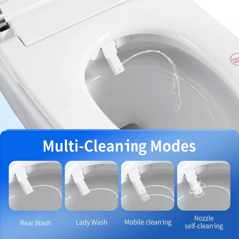 Tankless Smart Toilet With Bidet Built In, 1 Piece Bidet Toilet Seat, Auto Flush, Heated Seat, Warm Water And Dry, Adjustable Temp, Remote Control Side Know - White by HouseOfZazla