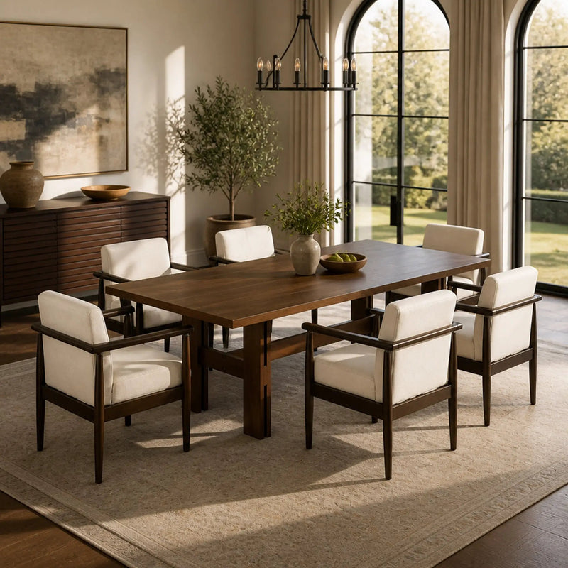 7-Piece Dining Table Set, Mid-Century 71" Rubber Wood by HouseOfZazla