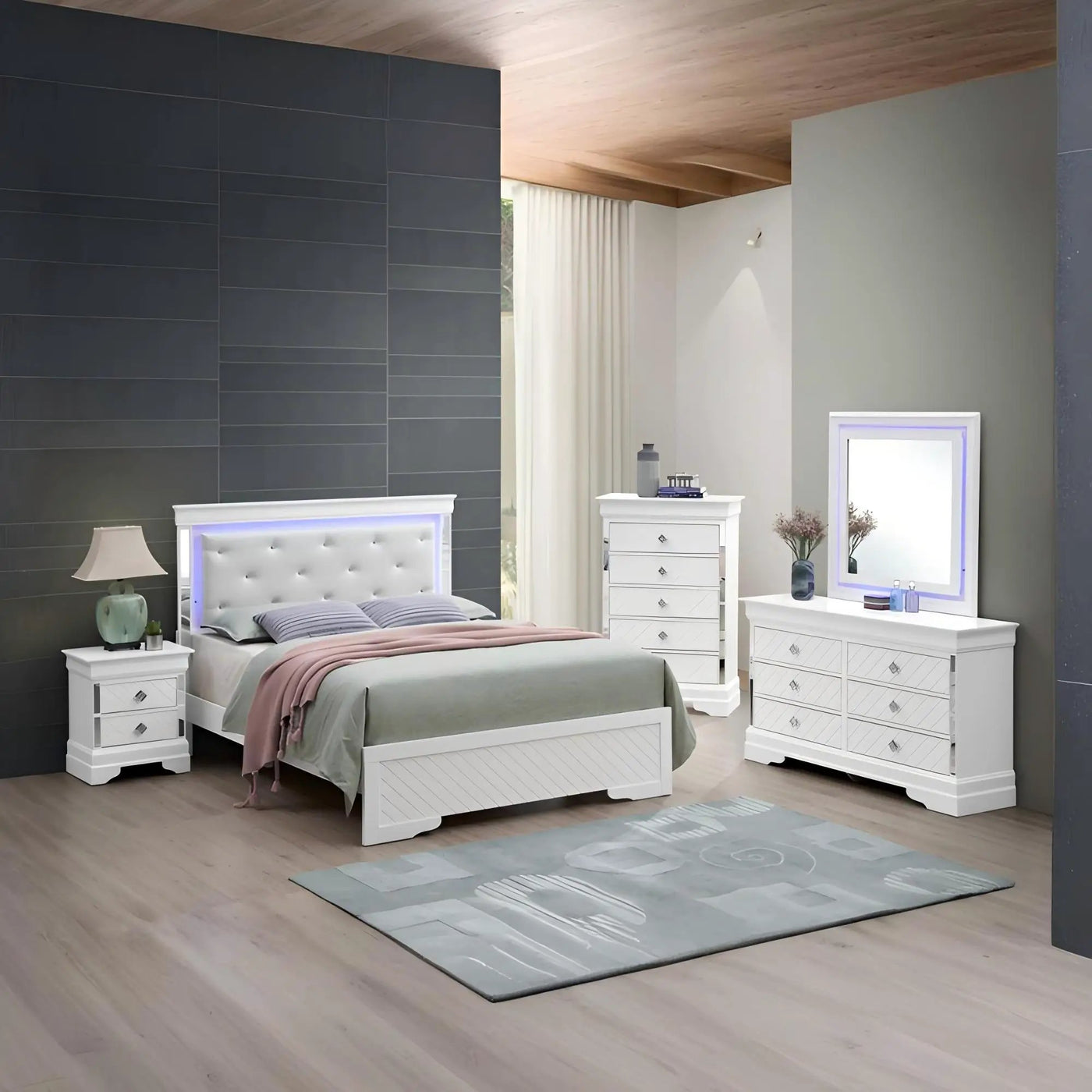 Bed With LED Light Accents Headboard by HouseOfZazla