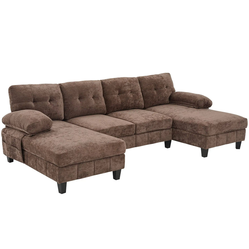 U-Shaped Sectional Sofa 103.5" Fabric Couch With Dual Chaise Lounges, Storage Pockets, Armrest Pillows by HouseOfZazla
