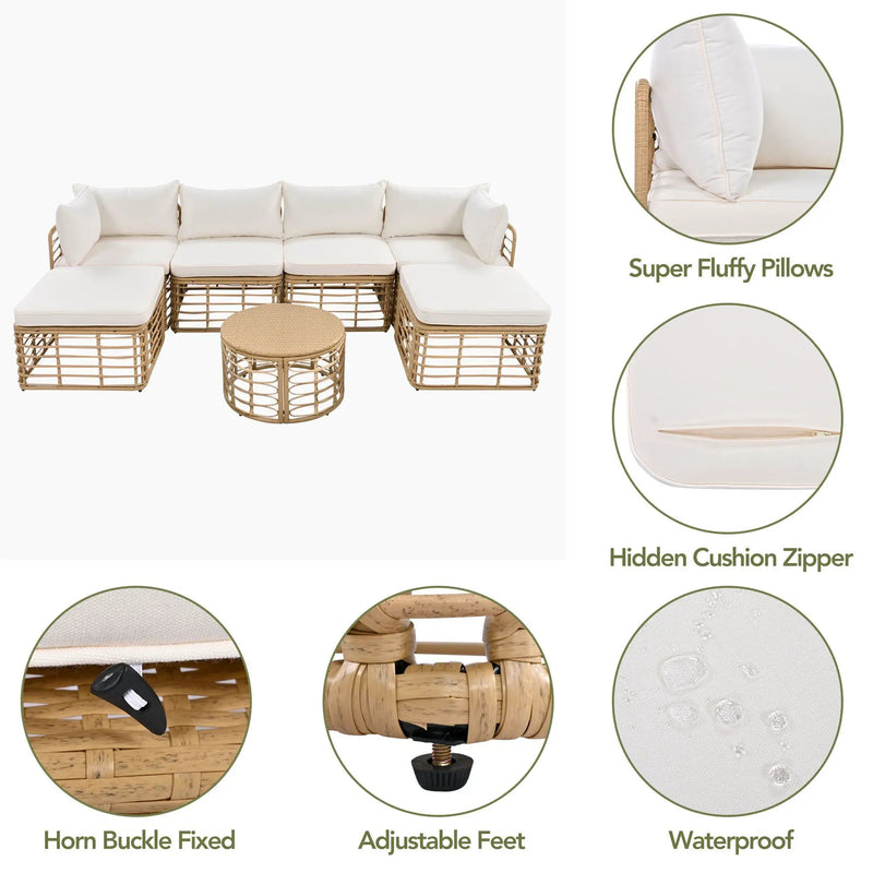 Outdoor Patio Furniture, All-Weather Rattan Sectional Sofa Set With Thick Cushions And Pillows, Freely Combined Conversation Sets For Garden, Backyard, Balcony by Unique Piece Furniture