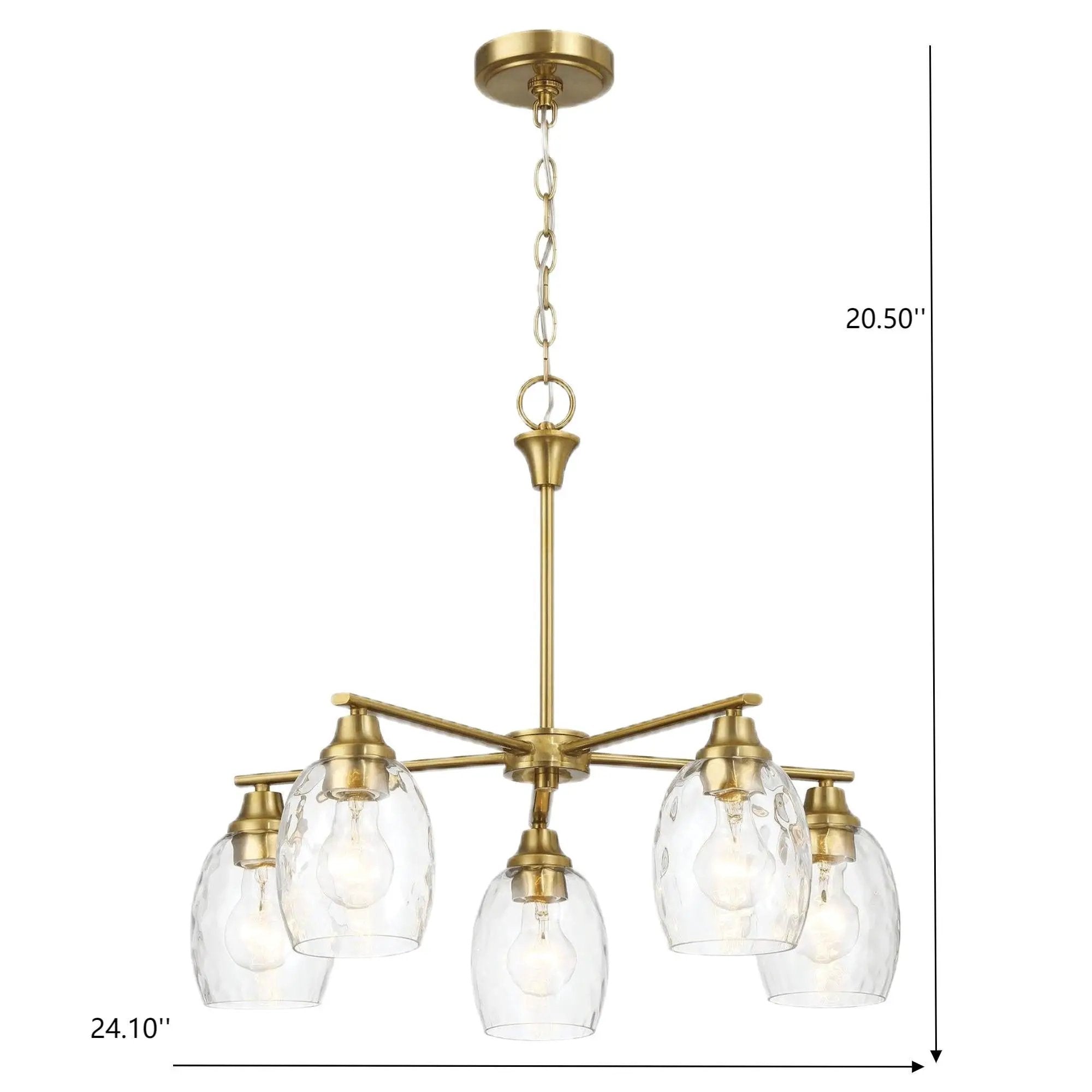 5 Lights Linear Arms With Chain Chandelier - Clear / Gold by Unique Piece Furniture