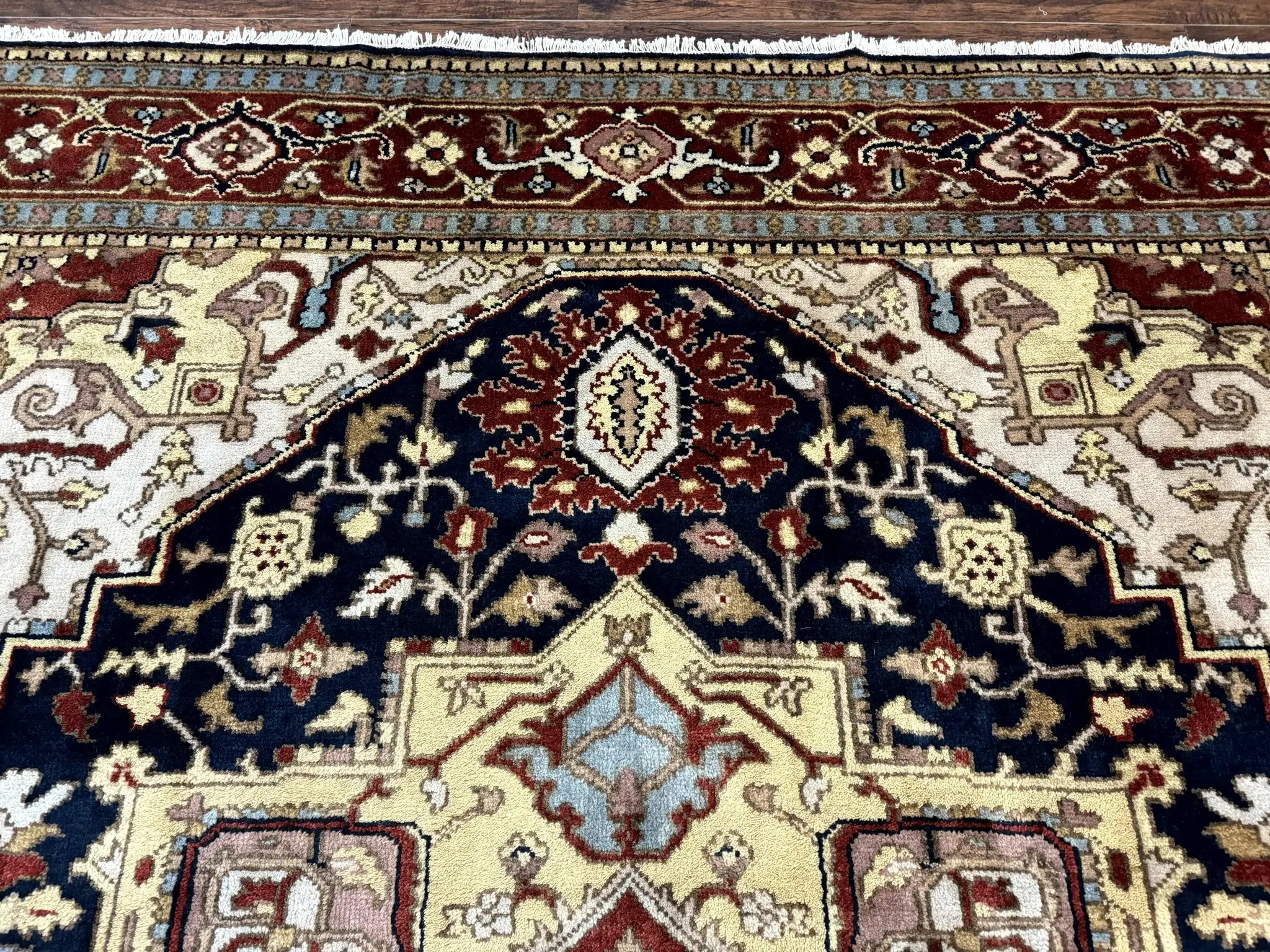 Indo Persian Heriz Rug 8x10, Geometric Medallion, Serapi Carpet, Wool Vintage Rug by Jewel Rugs