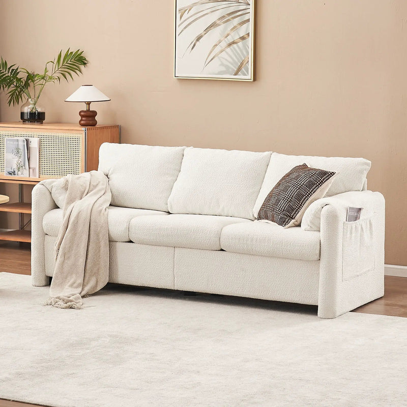 Modern 3 Seater Sofa Chenille Couch Plush Triple Seater Sofa With High Density Foam Cushions, Deep Seat Living Room Couch For Family Room, Apartment & Home Theater - Ivory White by HouseOfZazla