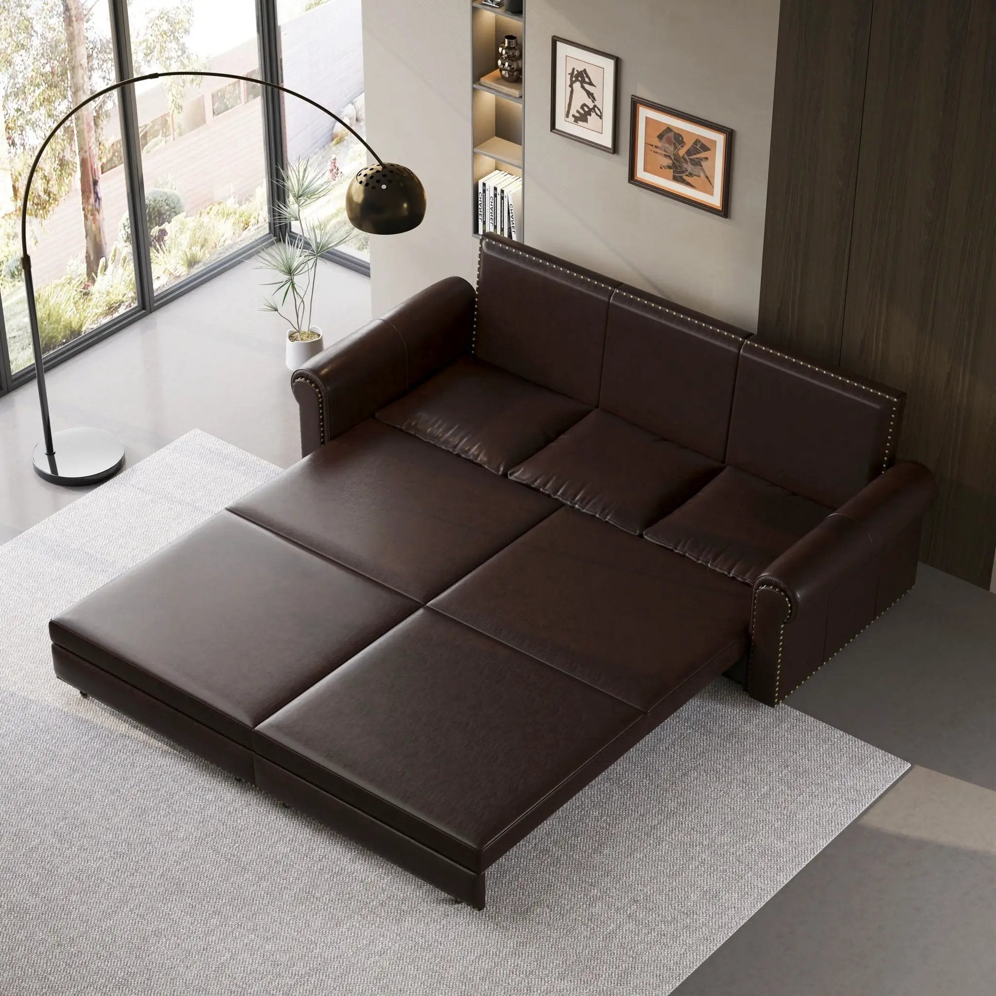 3 In 1 Convertible Sleeper Sofa With Nailhead Trim & Rolled Arm by HouseOfZazla