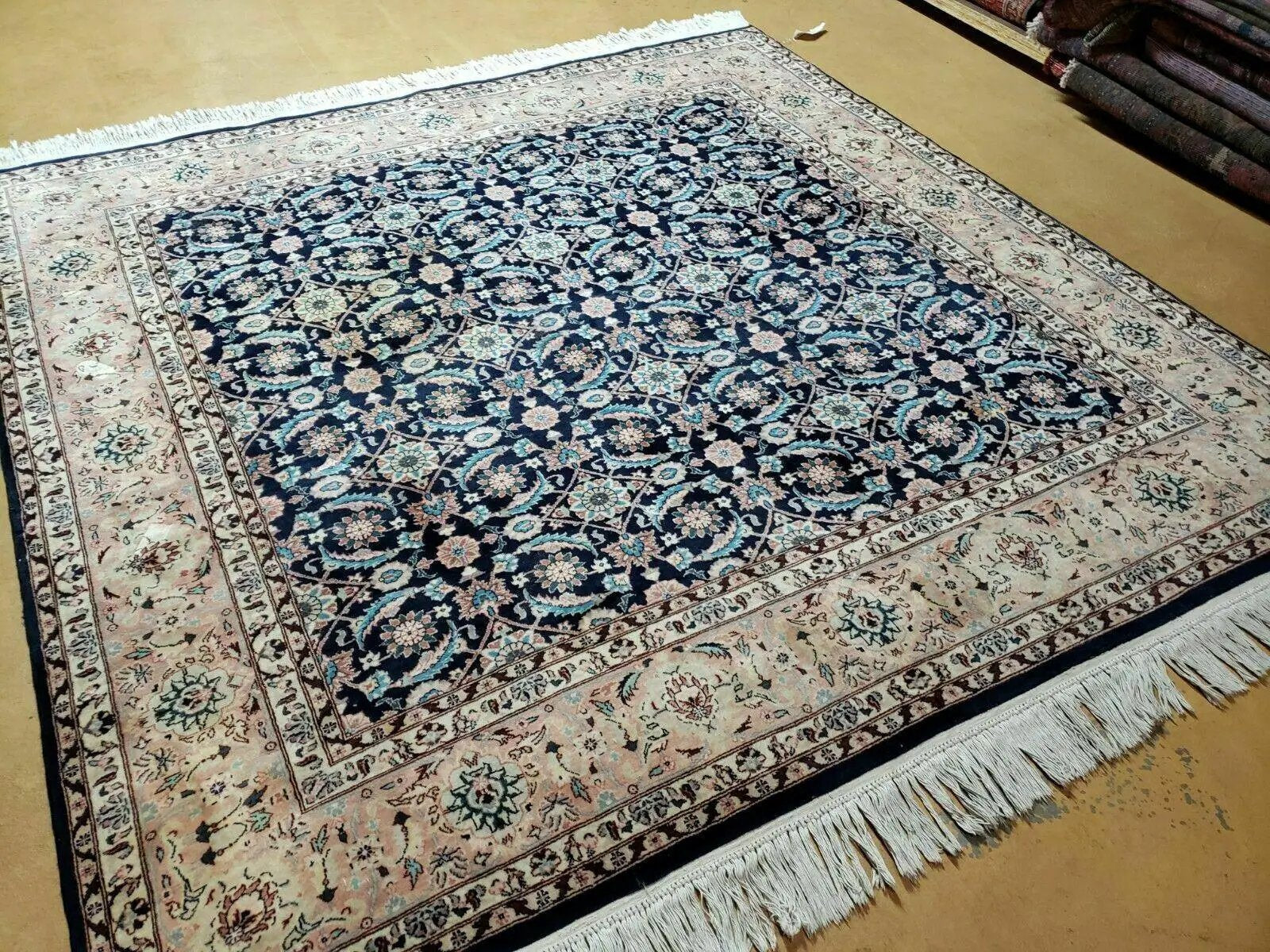 Square Indo Persian Rug 6x6, Hand Knotted, Wool, Allover Pattern by Jewel Rugs