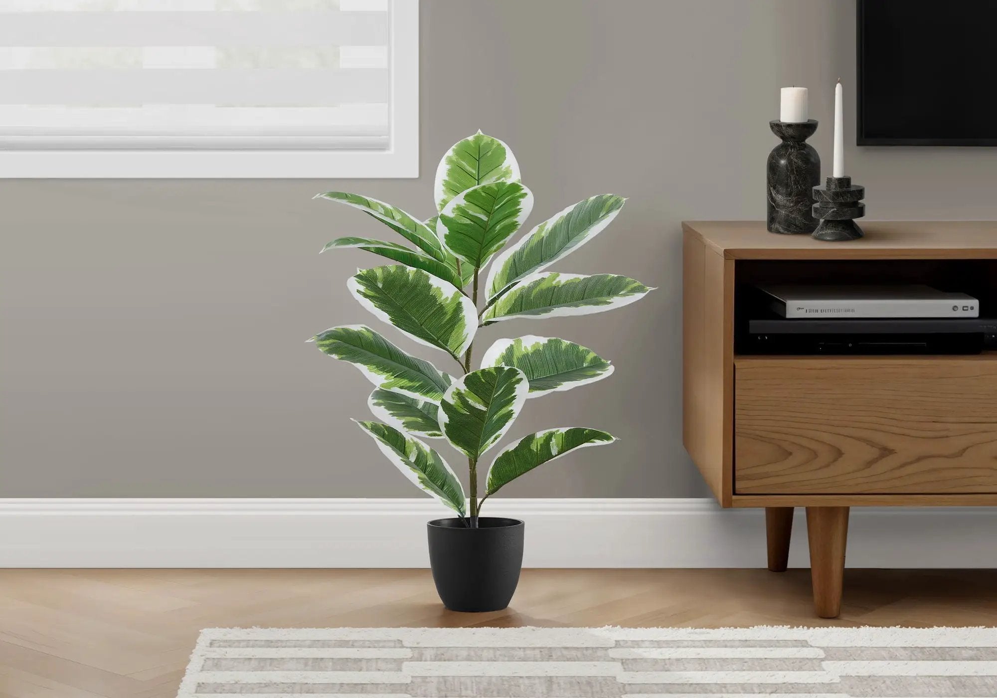27" Tall, Artificial Plant, Rubber, Indoor, Faux, Fake, Table, Greenery, Potted, Real Touch, Decorative - Green / Black by Unique Piece Furniture