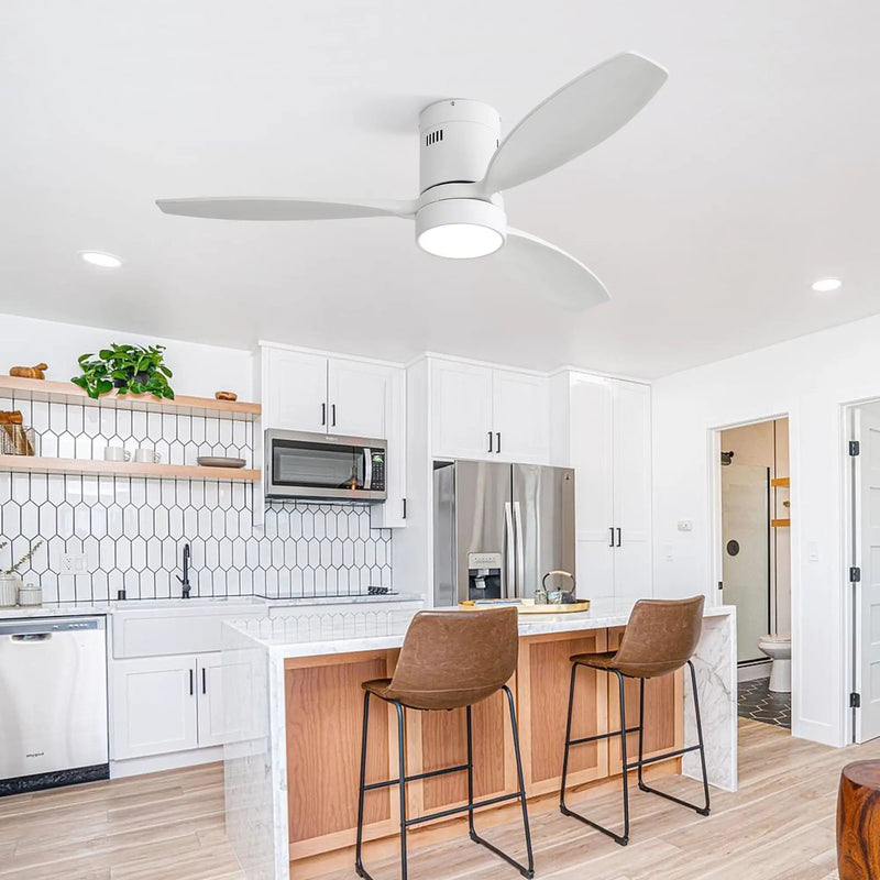 Indoor / Outdoor Ceiling Fan With Blades, Reversible DC Motor, Remote Controlled LED Light - White by Unique Piece Furniture