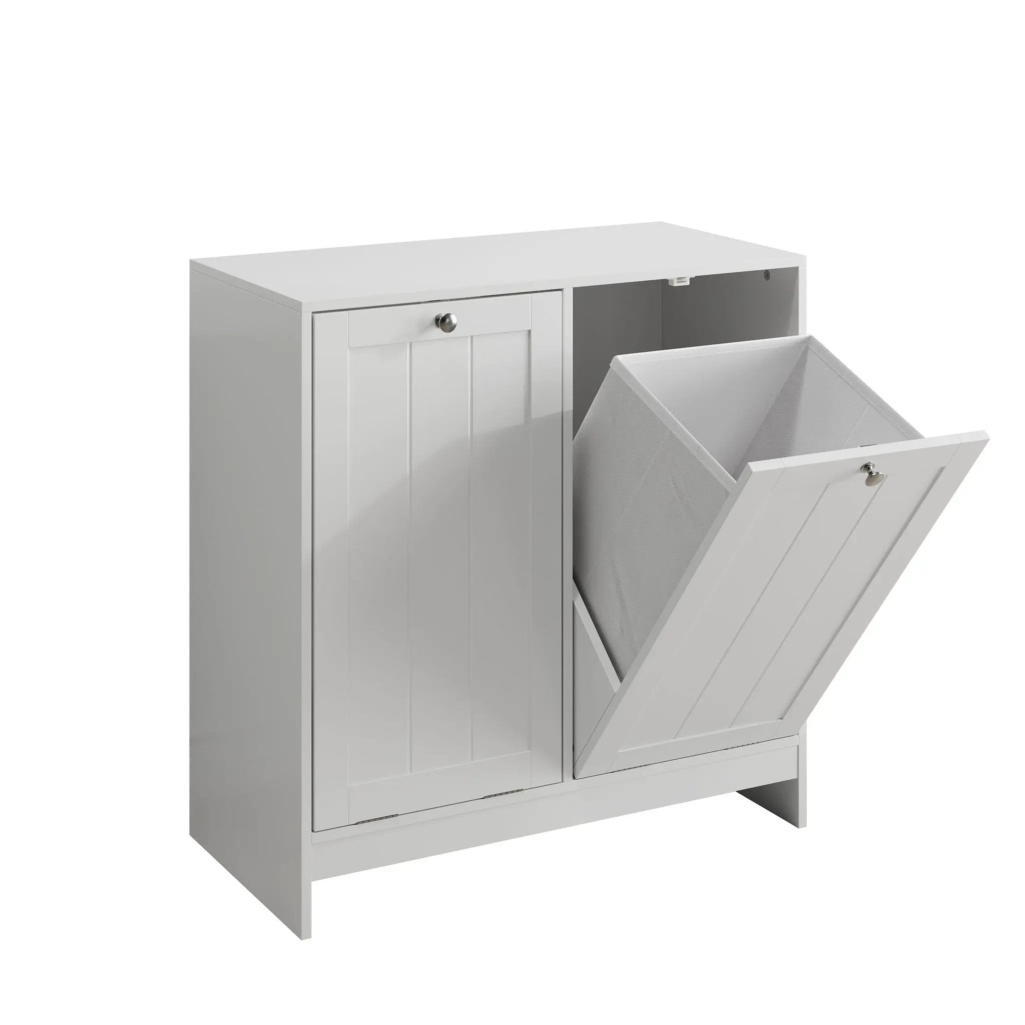 Tilted Laundry Hamper With Removable Basket, Hidden Storage Cabinet, Home Organizer For Bathroom - White by HouseOfZazla