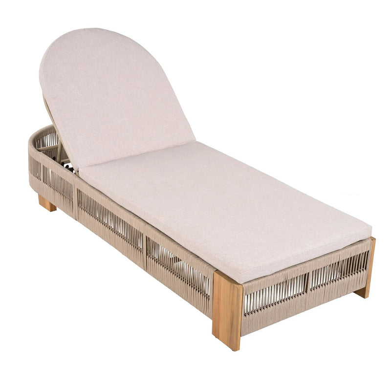 Outdoor Chaise Lounge Chair, Acacia Wood with Adjustable Backrest and Cushion by HouseOfZazla