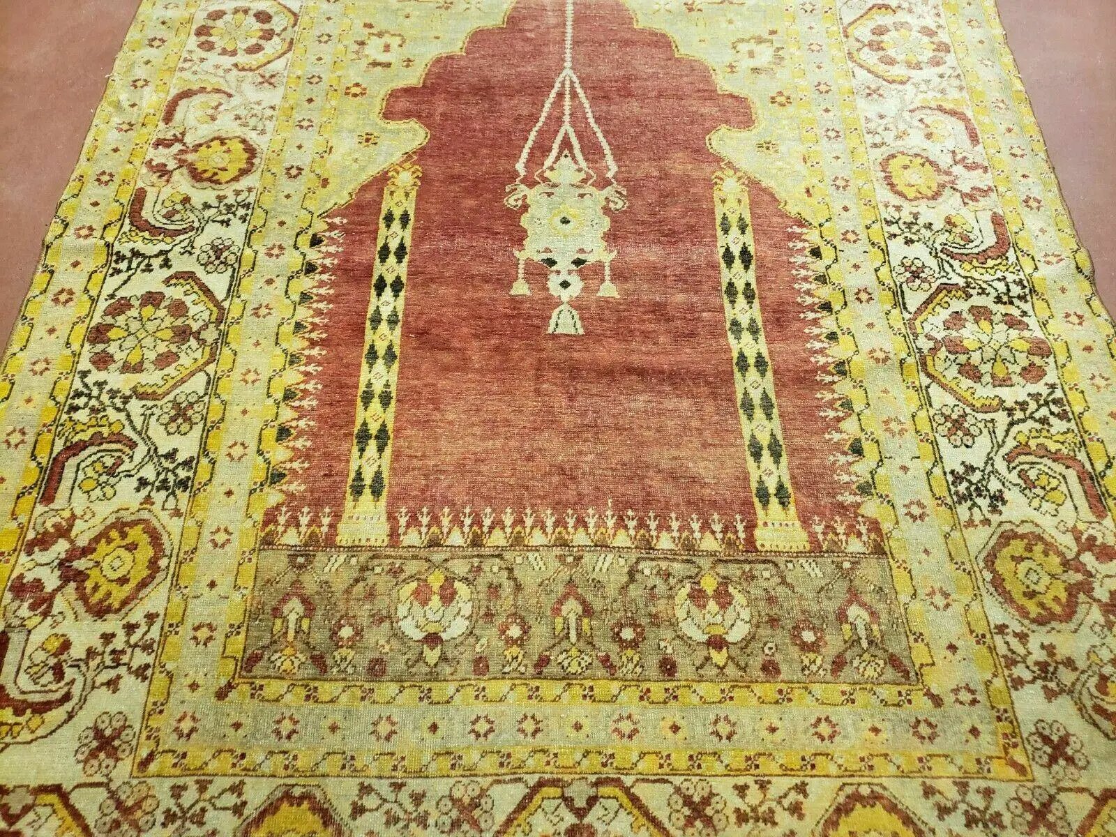 4' 5" X 7' Antique HandmadeTurkish Prayer Melas Oushak Wool Rug Mehrab Nice by Jewel Rugs