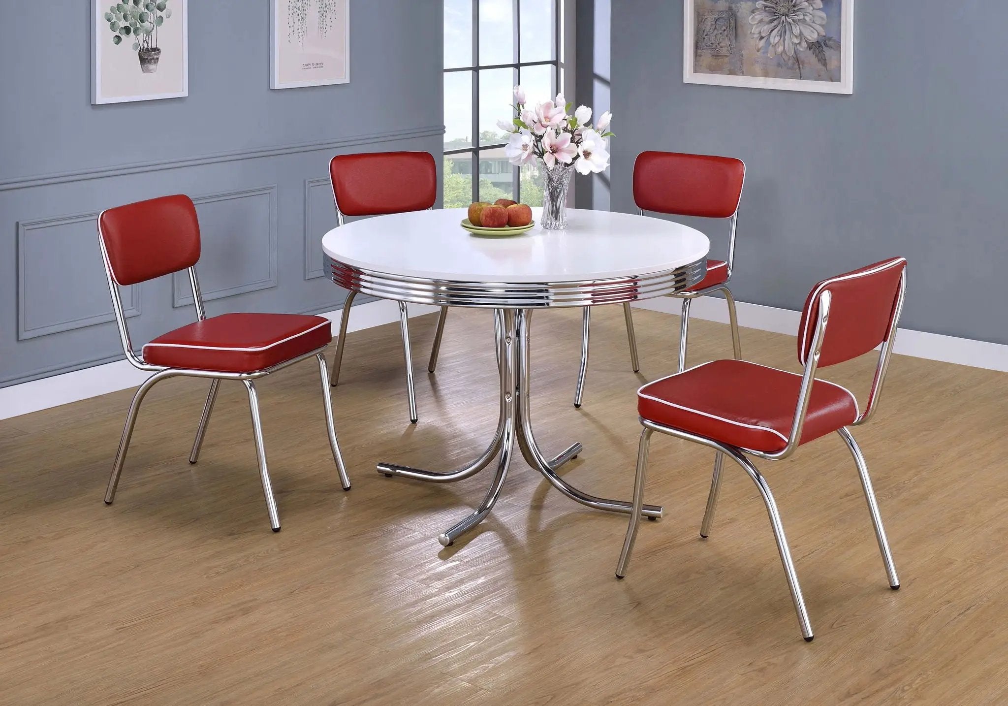 Retro 5-piece Round Dining Table Set White and Red by Unique Piece Furniture