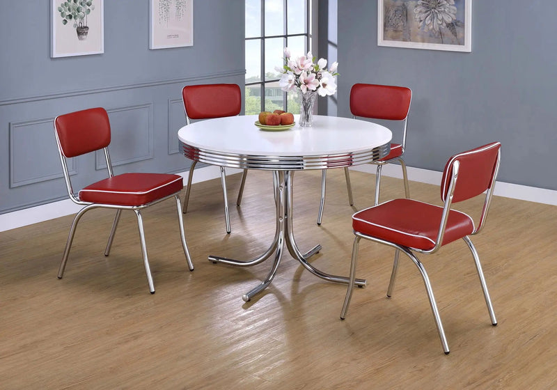 Retro 5-piece Round Dining Table Set White and Red by Unique Piece Furniture