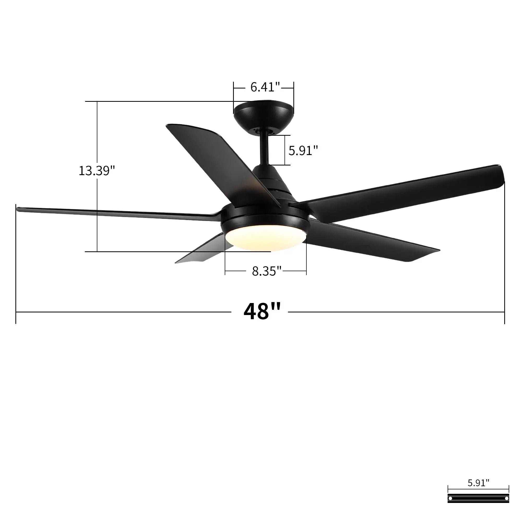 Ceiling Fan With Lights And Remote Control, Reversible DC Motor, 6 Speeds, 3 Cct Dimmable LED, Quiet Timer For Indoor - Black by Unique Piece Furniture
