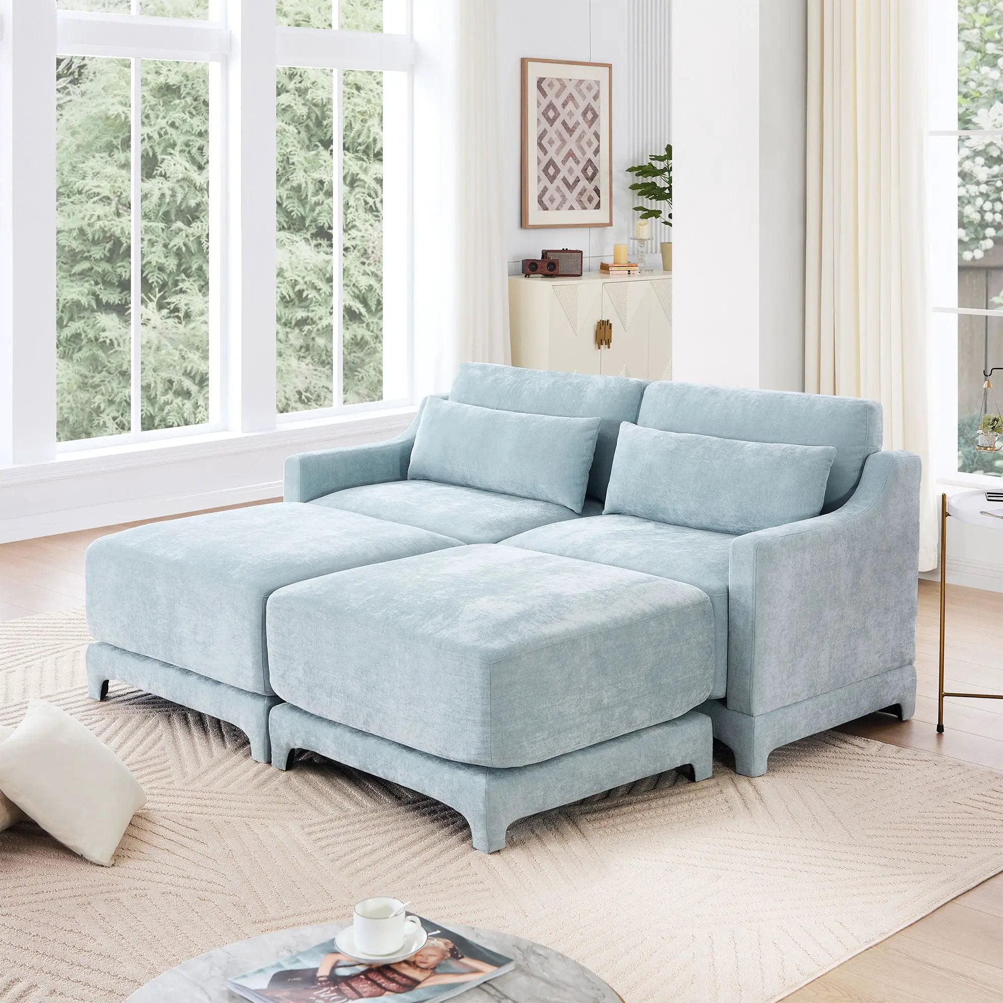 Stylish Sofa With Ottoman And Lumbar Pillows, Ergonomic Design by HouseOfZazla