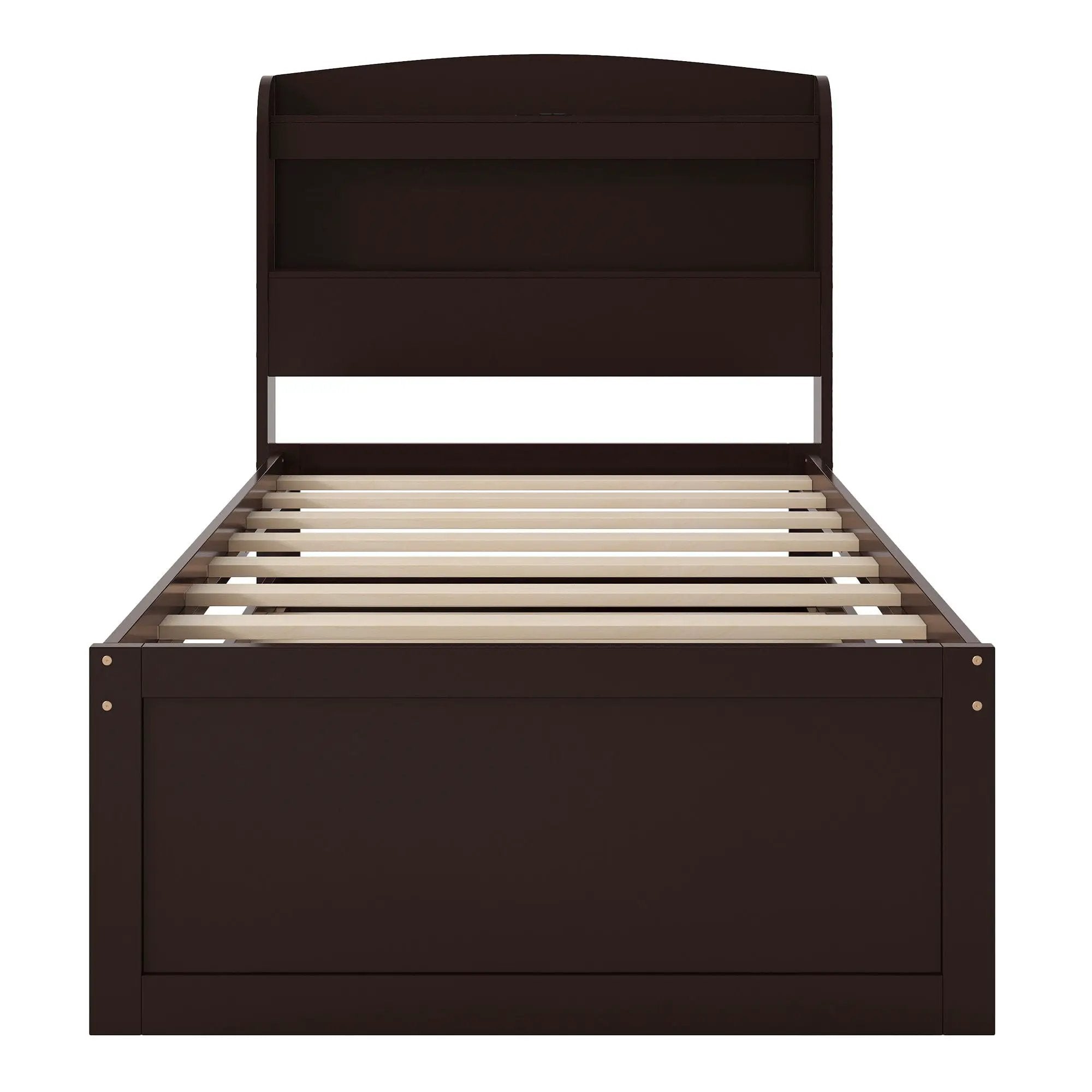 Platform Bed With LED Headboard, Charging Station, Trundle And 2 Drawers