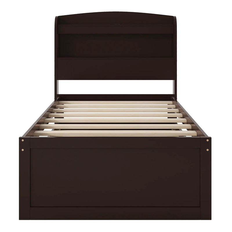 Platform Bed With LED Headboard, Charging Station, Trundle And 2 Drawers