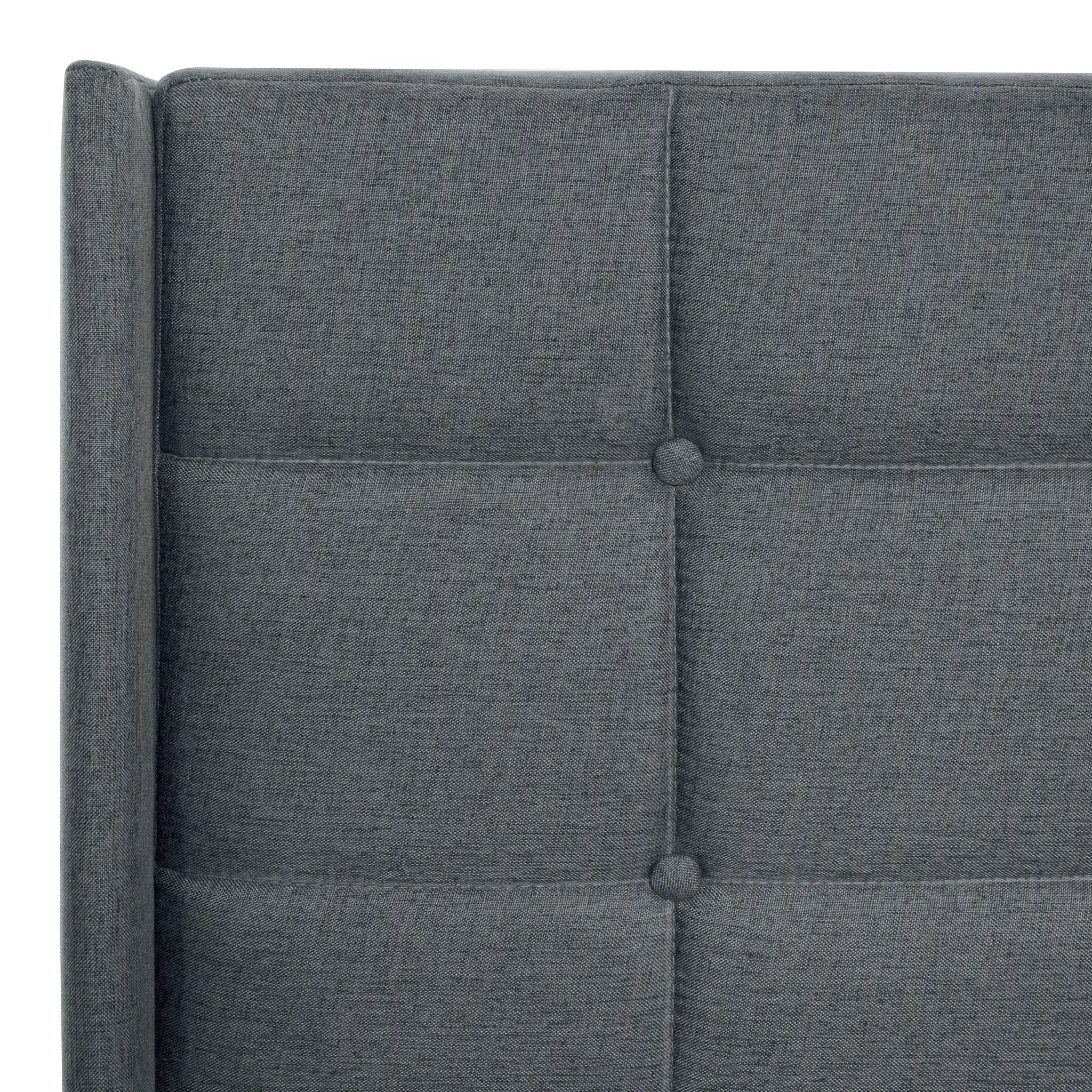 Queen Size Upholstered Platform Bed Frame With Button Tufted Linen Fabric Headboard - Dark Gray by HouseOfZazla