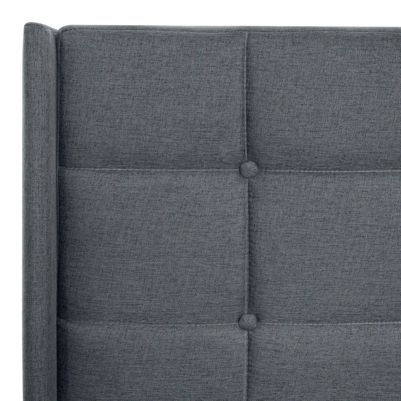 Queen Size Upholstered Platform Bed Frame With Button Tufted Linen Fabric Headboard - Dark Gray by HouseOfZazla
