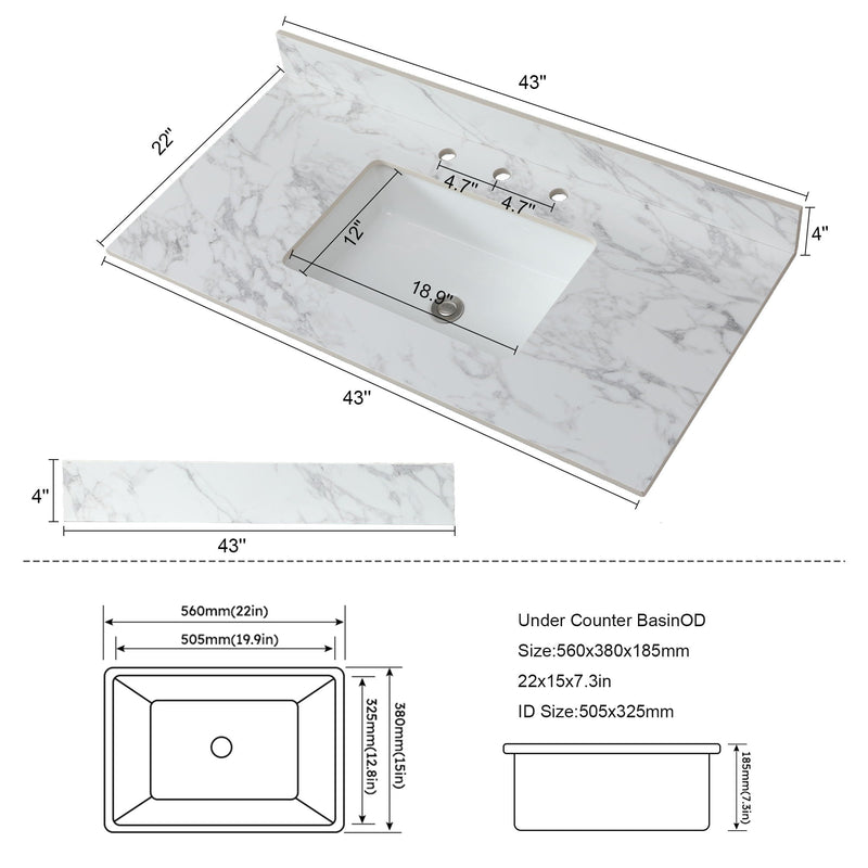 Elegant Sintered Stone Bathroom Vanity Top With Rectangular Undermount Ceramic Sink by HouseOfZazla