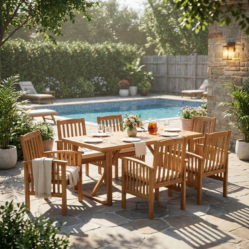 7-Piece Acacia Wood Outdoor Dining Set by HouseOfZazla