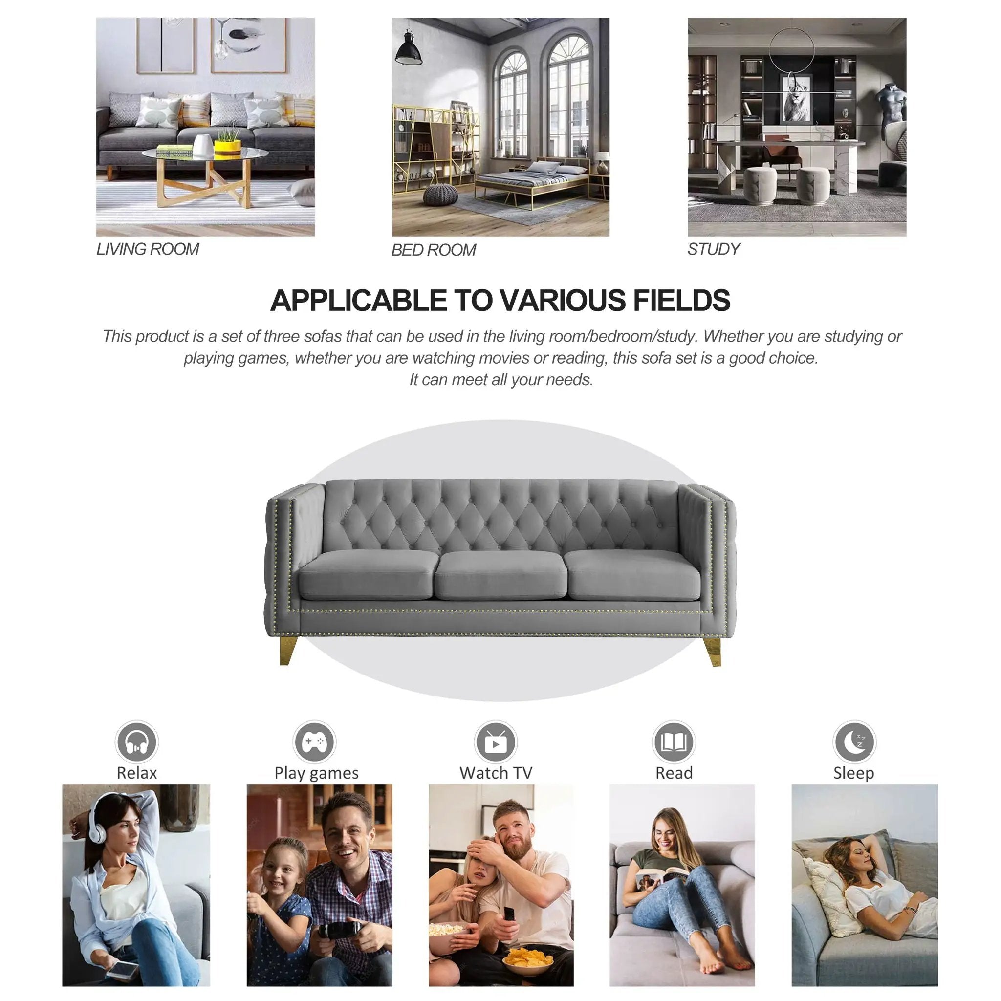 Modern Sofa With Button Tufting, Upholstered Couch For Living Room by HouseOfZazla