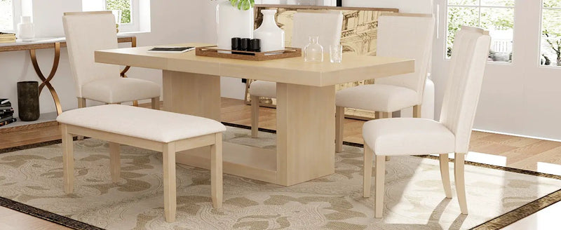 TOPMAX Contemporary 6-Piece Extendable Pedestal Dining Table Set by HouseOfZazla