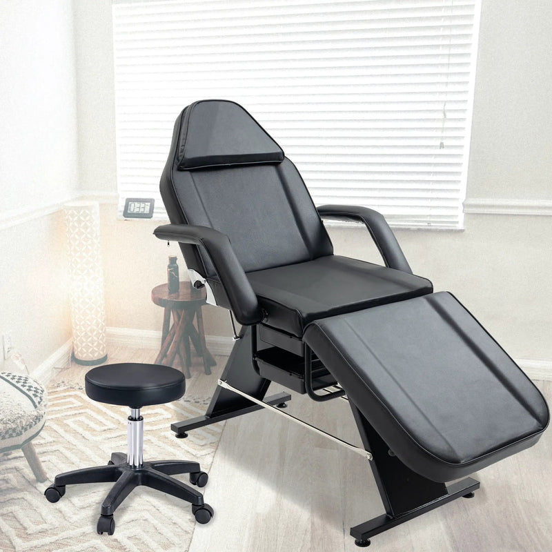 Massage Salon Tattoo Chair With Two Trays Esthetician Bed With Hydraulic Stool, Multi-Purpose 3-Section Facial Bed Table, Adjustable Beauty Barber Spa Beauty Equipment by HouseOfZazla