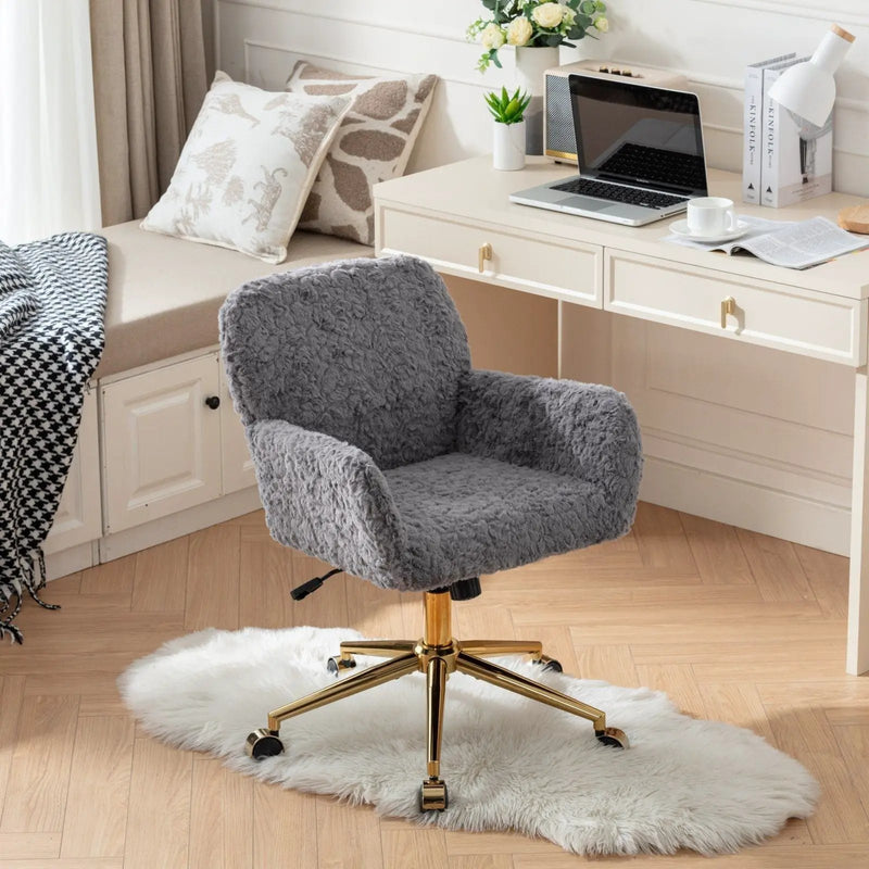 Office Chair, Artificial Rabbit Hair Home Office Chair With Metal Base, Adjustable Desk Chair Swivel Office Chair, Vanity Chair by HouseOfZazla