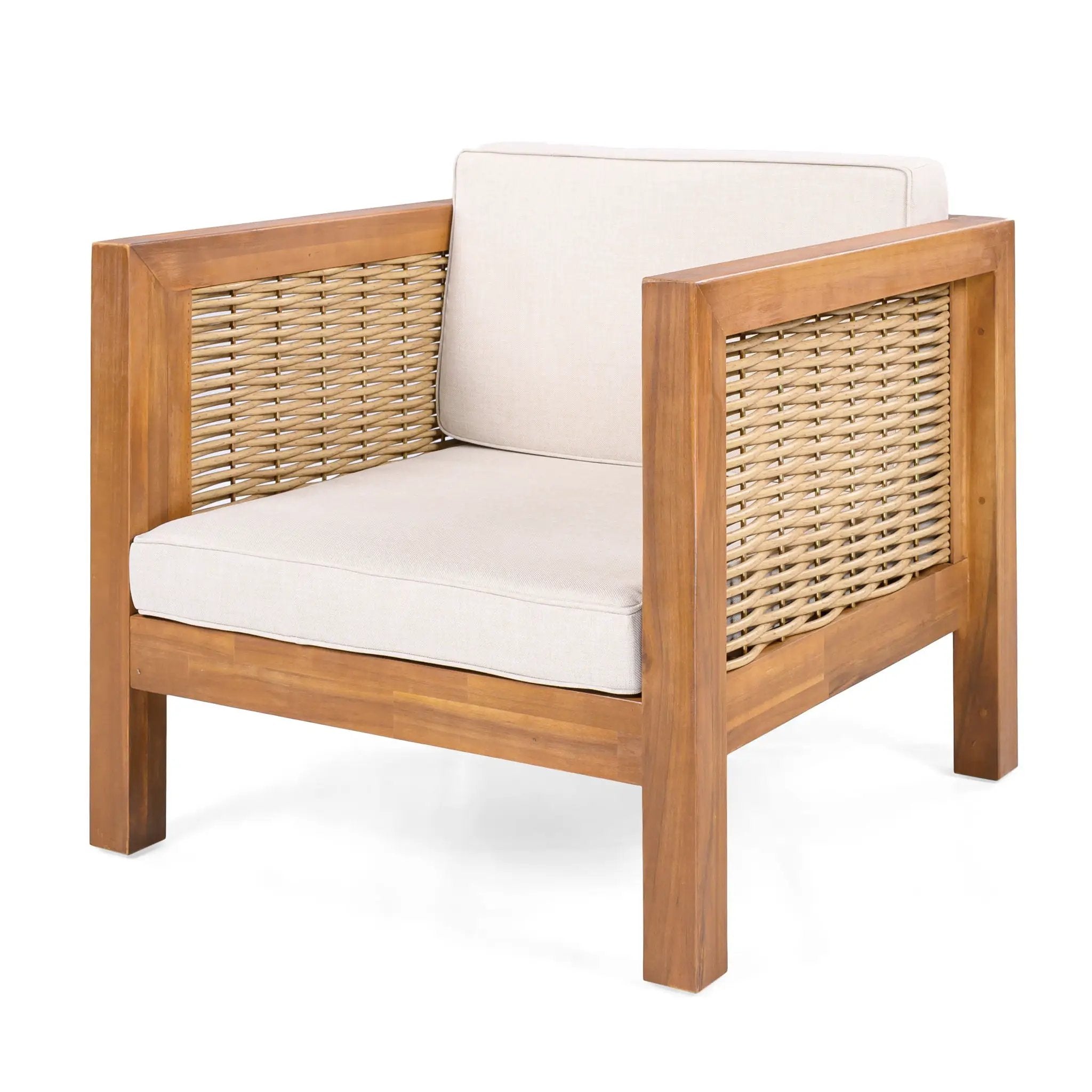 Outdoor Club Chair With Rope Arm And Cushions - Beige / Teak by HouseOfZazla