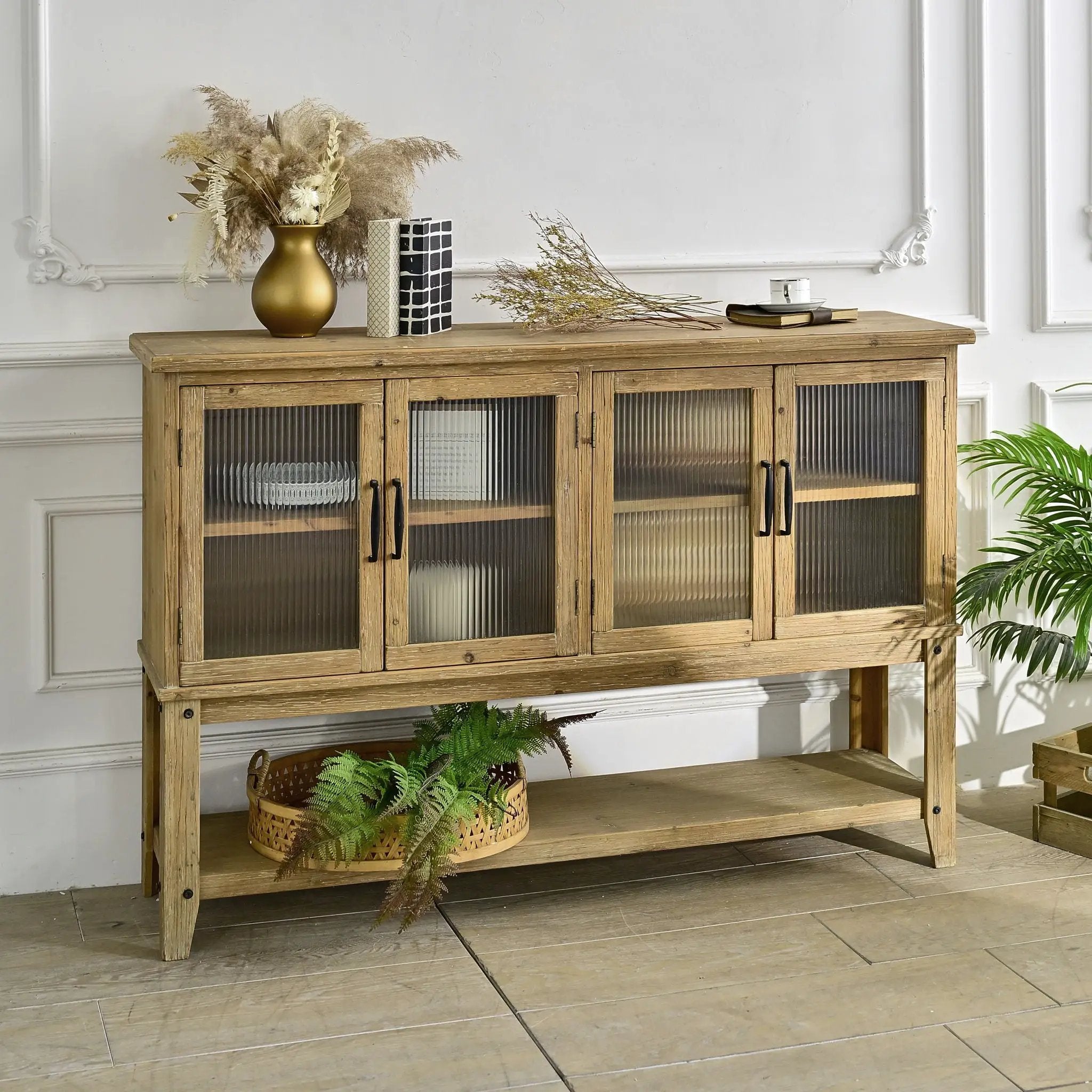Rectangle Accent Sideboard Cabinet With Storage Shelf, Cabinet For Kitchen - Natural Wood by Unique Piece Furniture